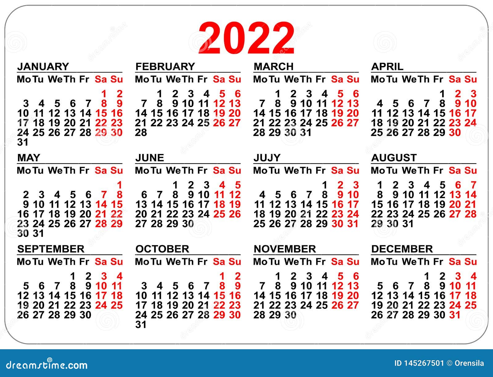 Van Het De Kalender 2022 Jaar Van De Bureauzak Het Malplaatje Horizontale  Richtlijn Vector Illustratie - Illustration Of Vector, Ontwerper: 145267501