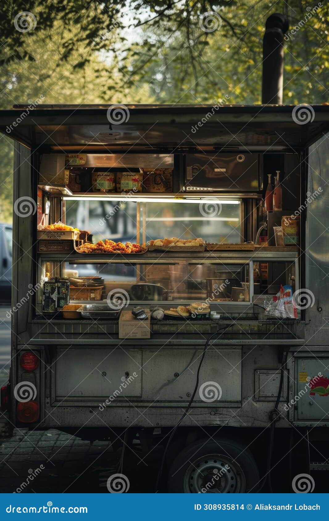 A Van with Street Food. a Food Truck Stock Photo - Image of young