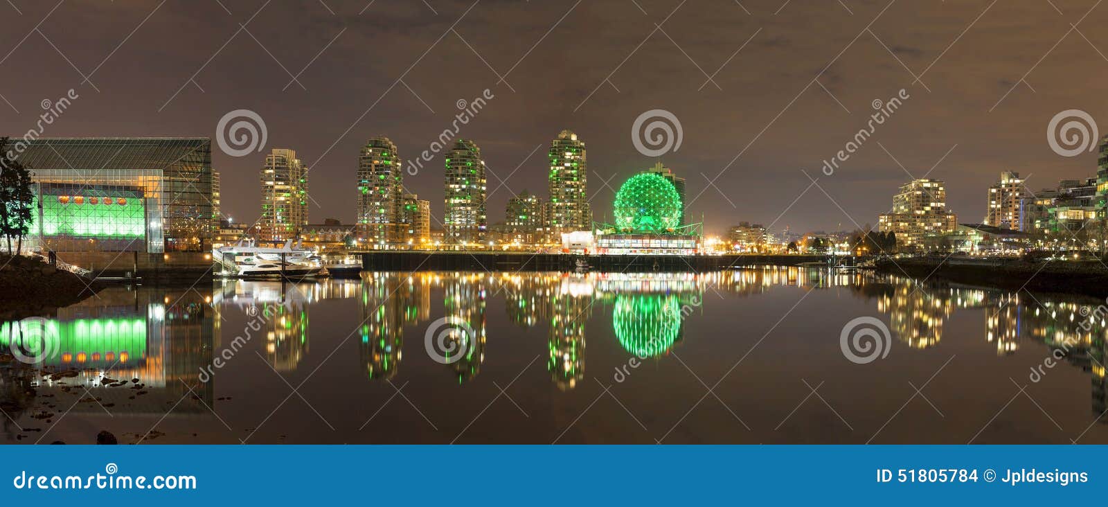 vancouver bc cityscape by false creek at night