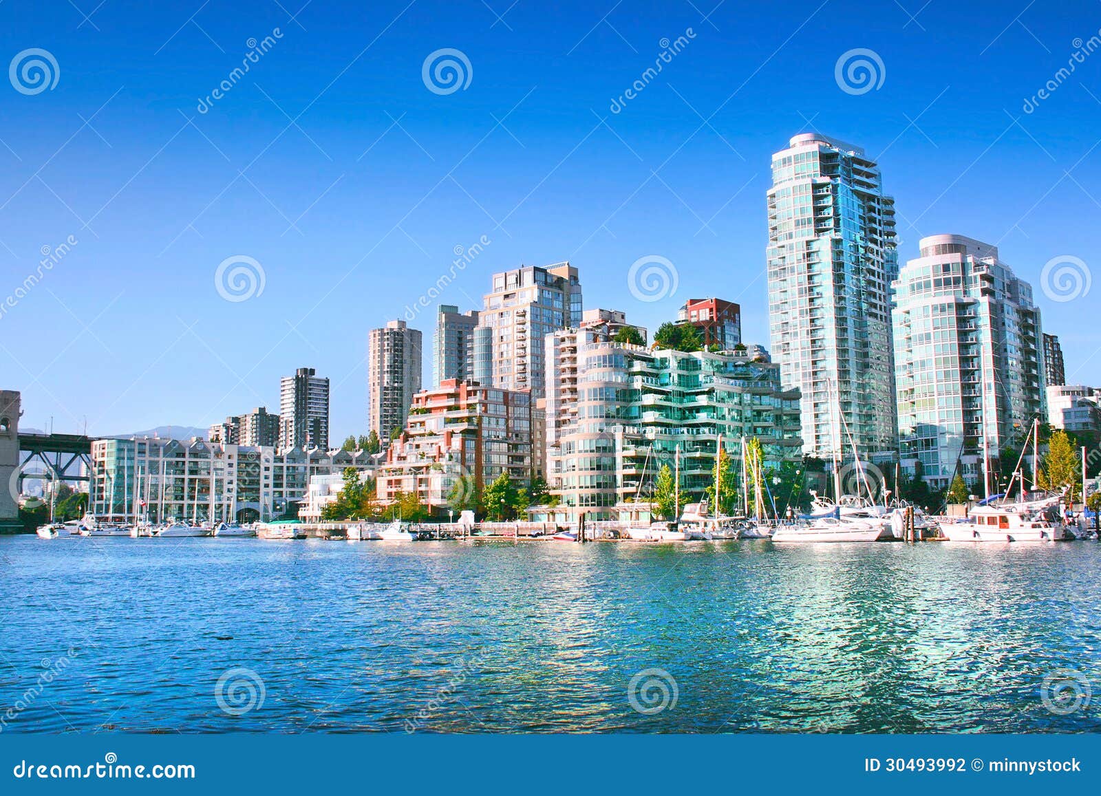 vancouver downtown skyline at false creek, british columbia, canada