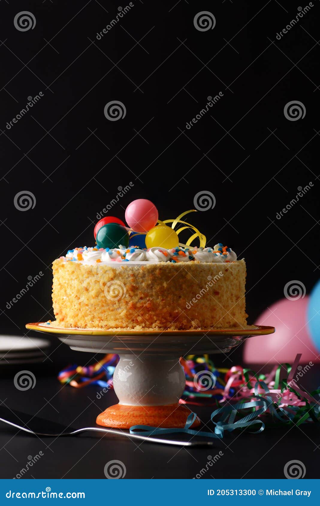 Vanilla Birthday Cake on Black Background Stock Photo - Image of festive,  junk: 205313300
