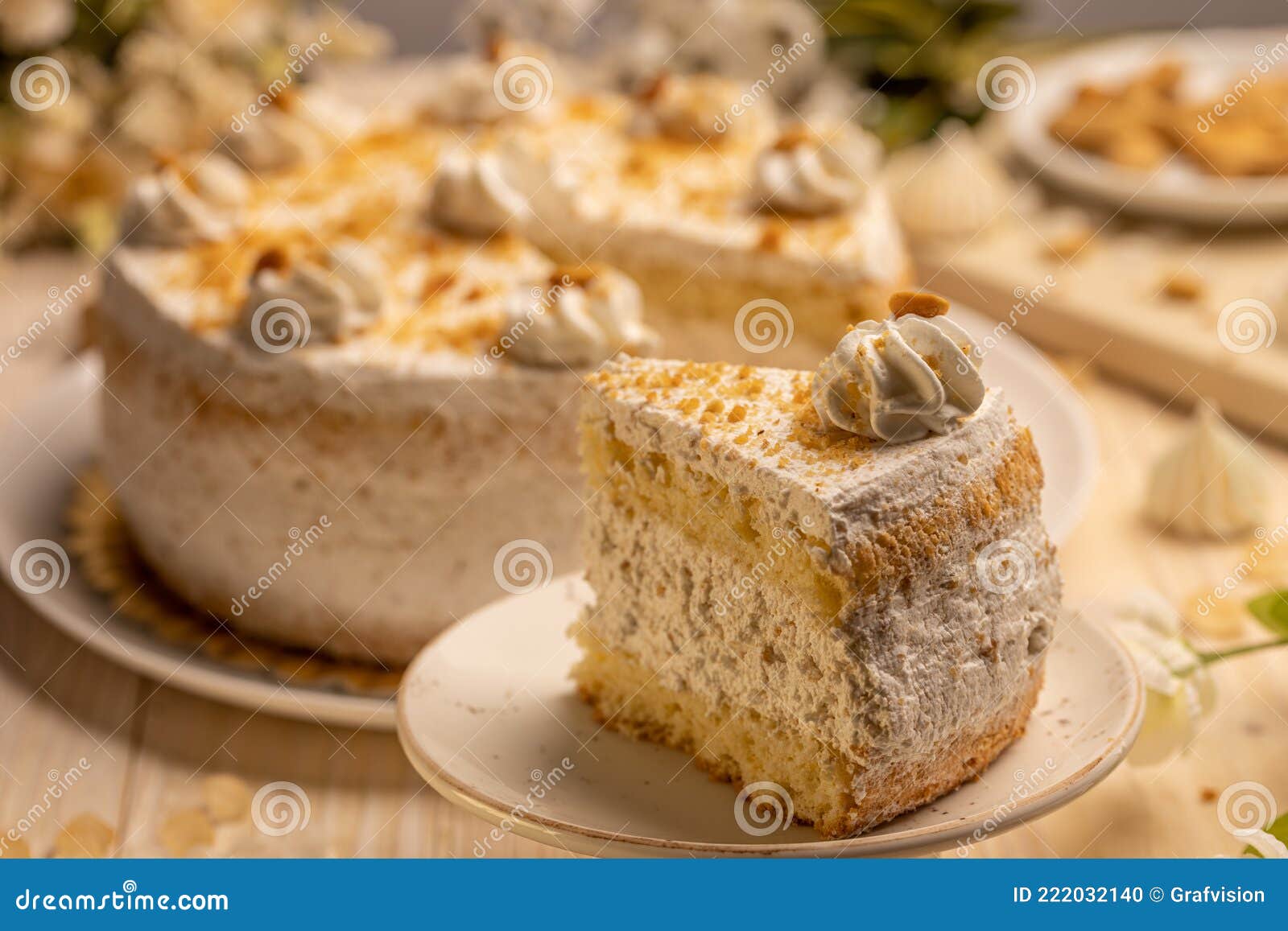 Vanilla Cake with Whipped Cream Stock Photo Image of delicious