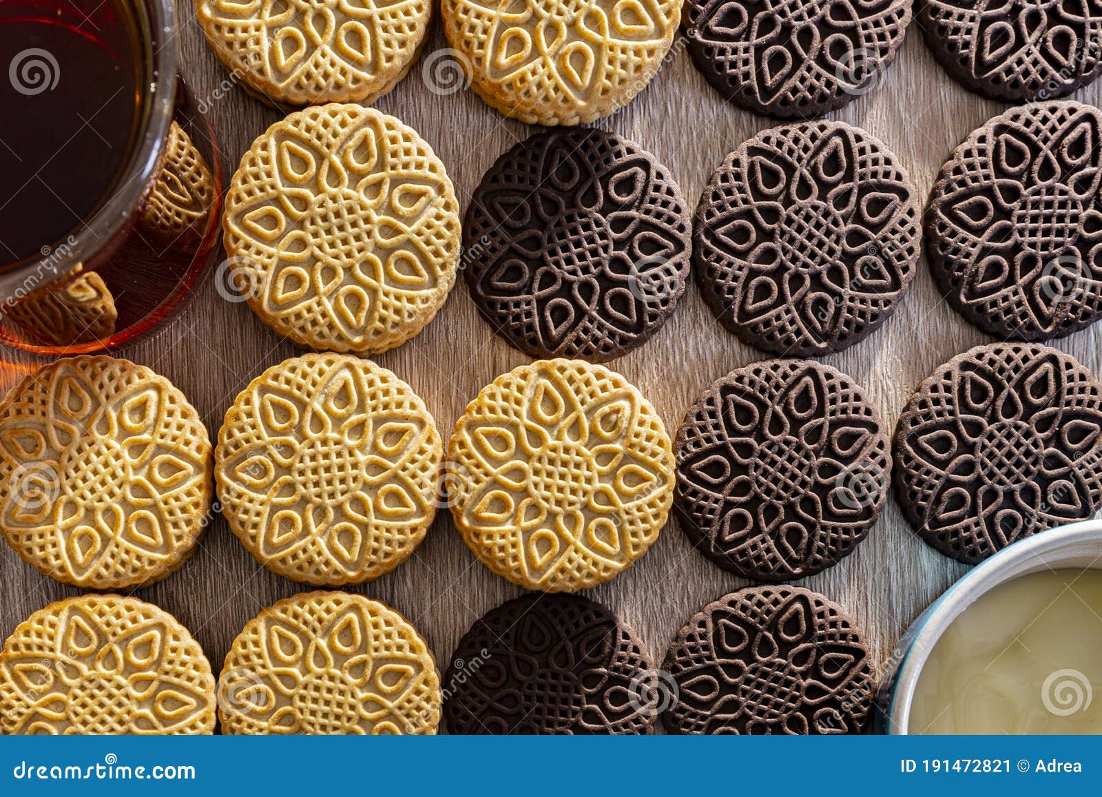 Vanilla and Chocolate Biscuits with Tea or Yogurt Stock Image Image of flavor, black 191472821