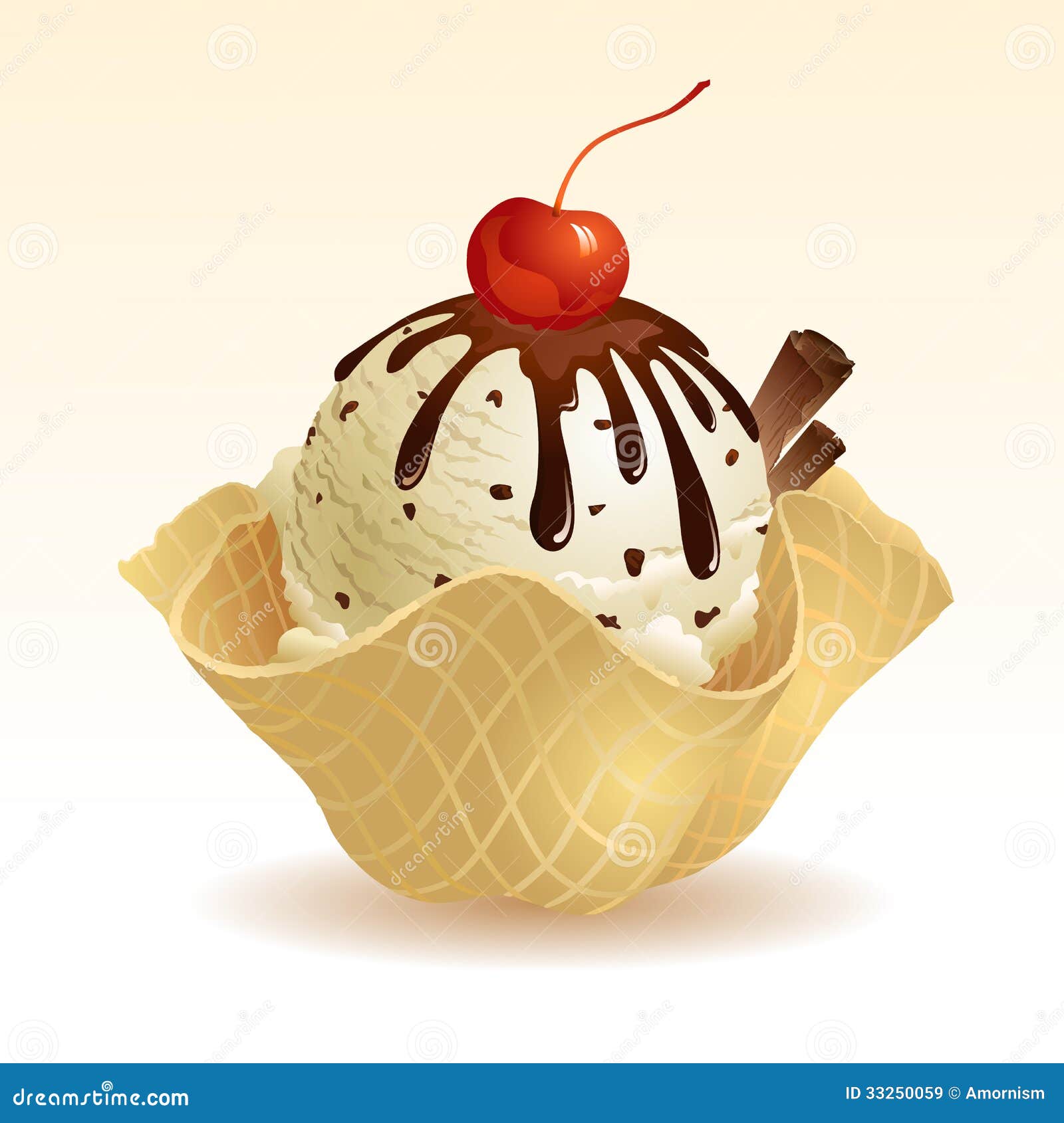 vanilla chocolate chip ice cream with waffle basket
