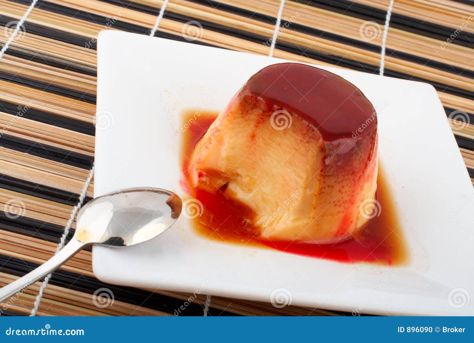 Vanilla Cream and Caramel Dessert with Spoon on White Dish Stock Photo Image of pastry, object