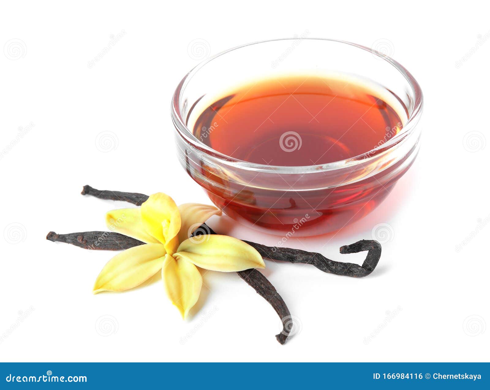 Vanilla Extract, Flower and Dry Pods Isolated Stock Photo Image of