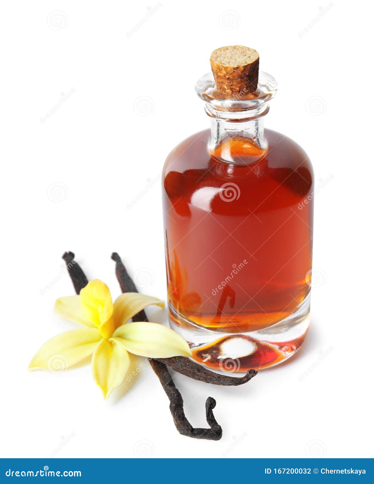 Vanilla Extract, Flower and Dry Pods Isolated Stock Photo Image of