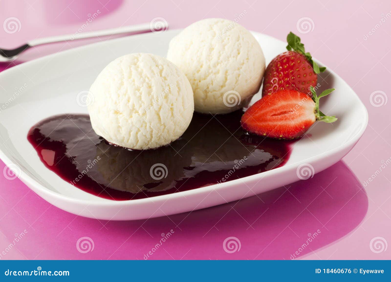 Vanilla Ice Cream with Sauce and Strawberries Stock Photo Image of