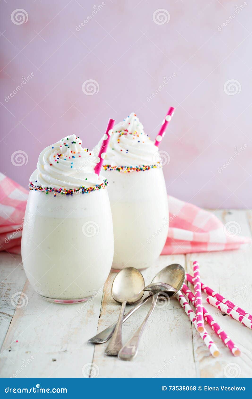 Vanilla Milkshake with Whipped Cream and Sprinkles Stock Photo Image
