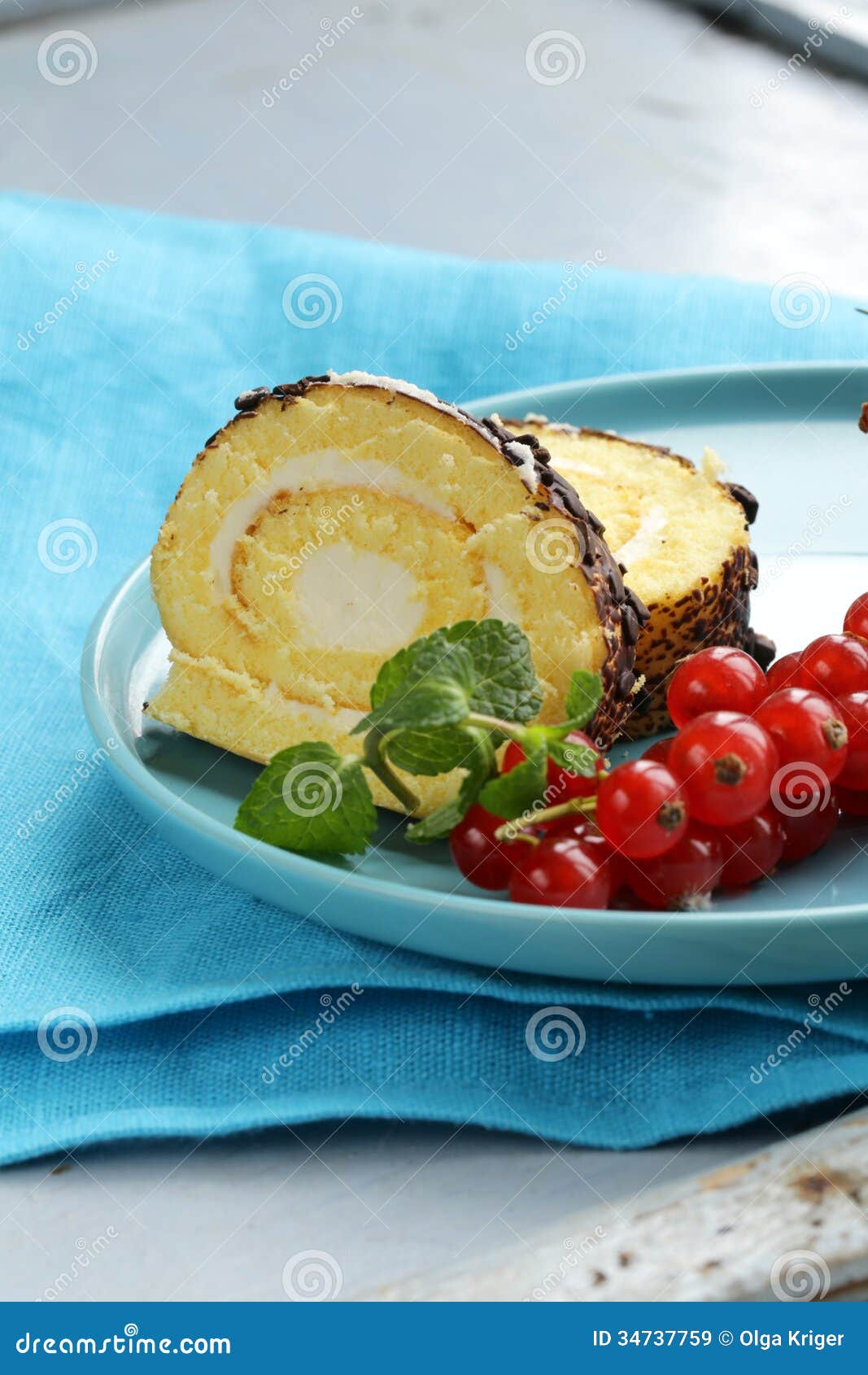 Vanilla Roll Cake with Chocolate Ganache Stock Image Image of plate