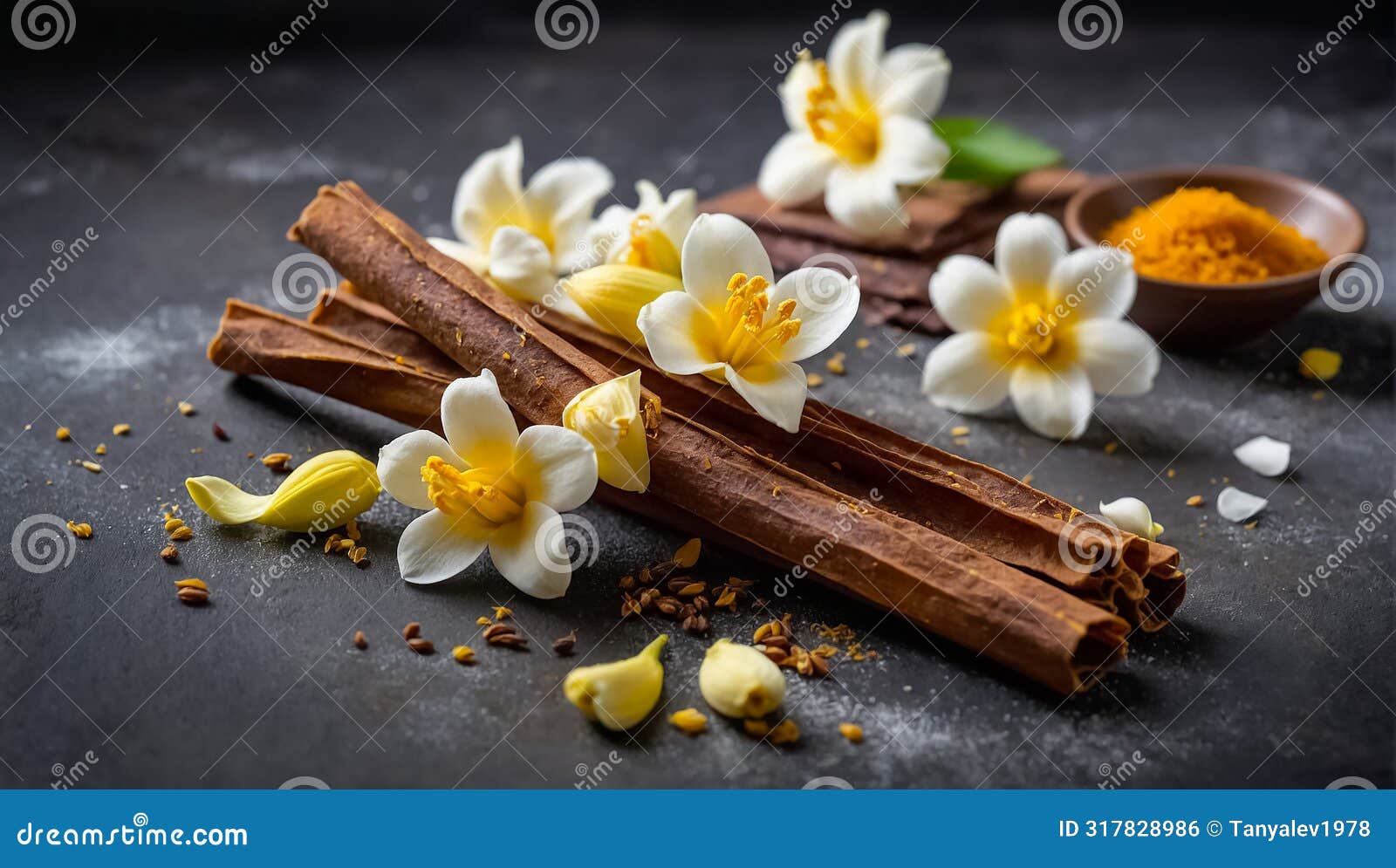 vanilla sticks flowers background aromatic natural flavoring