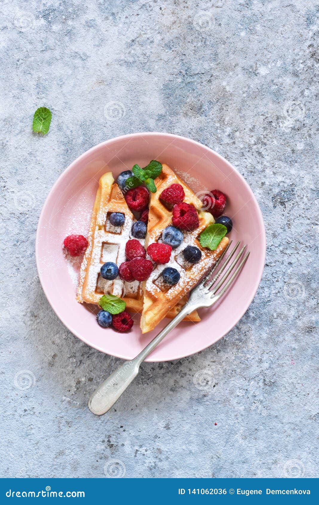 Vanilla Waffles with Berry in a Plate for Breakfast on the Kitchen
