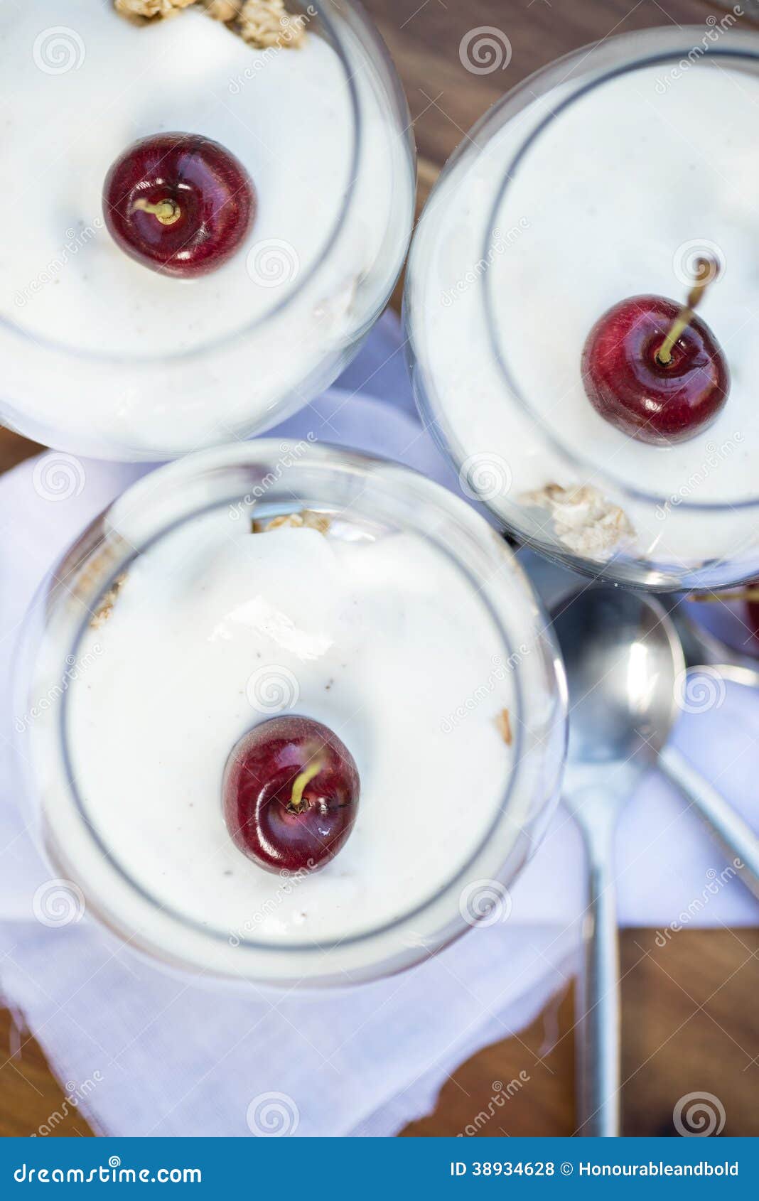 Vanilla Yoghurt and Cherries for Breakfast Stock Photo Image of