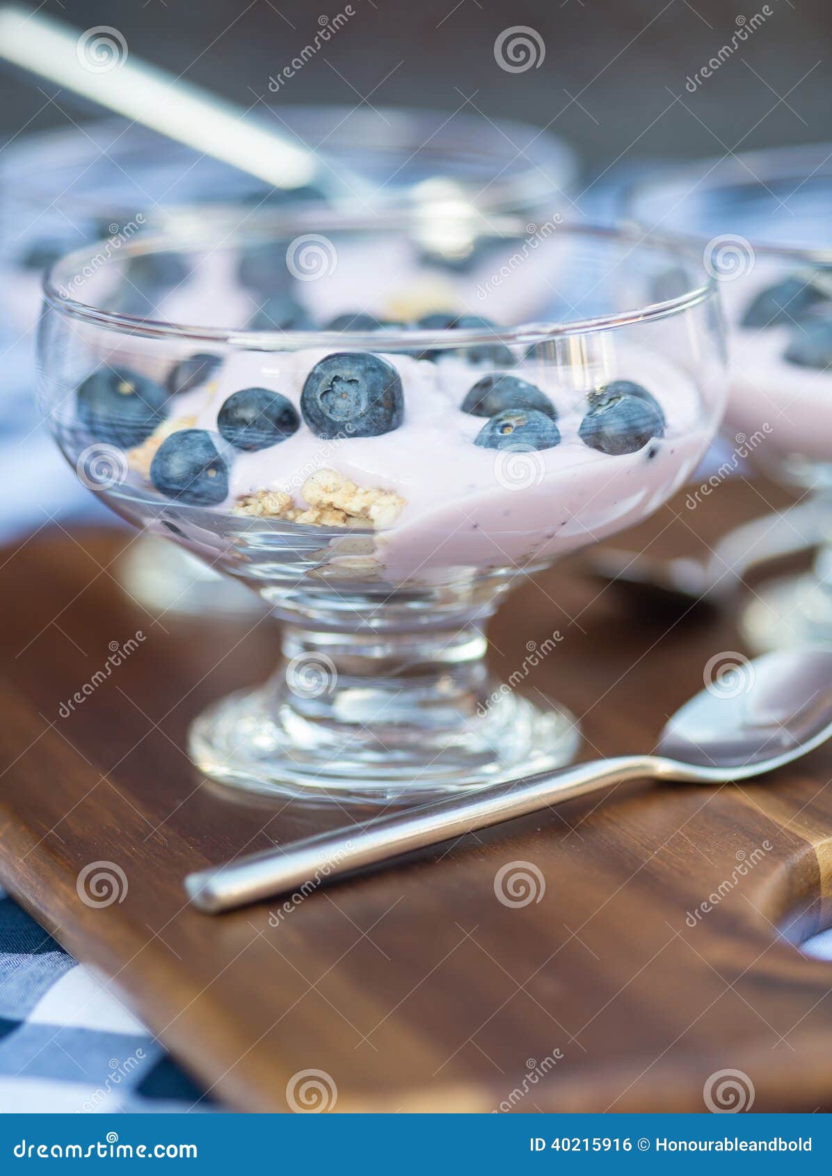 Vanilla Yoghurt with Fresh Blueberries for Breakfast Stock Photo