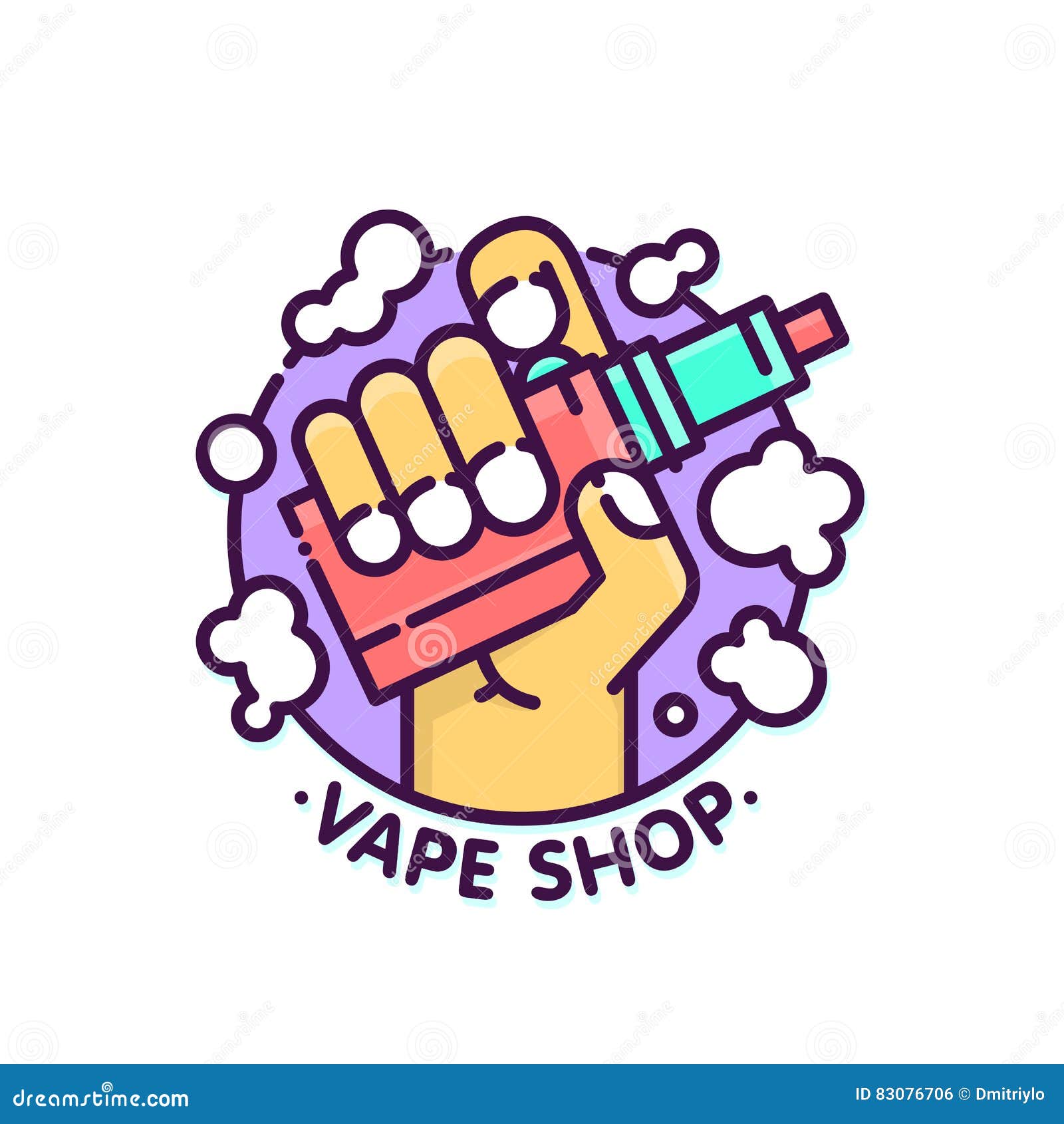 Vape Shop Cloudy Logo Vector Template in Graphic Style Stock Vector
