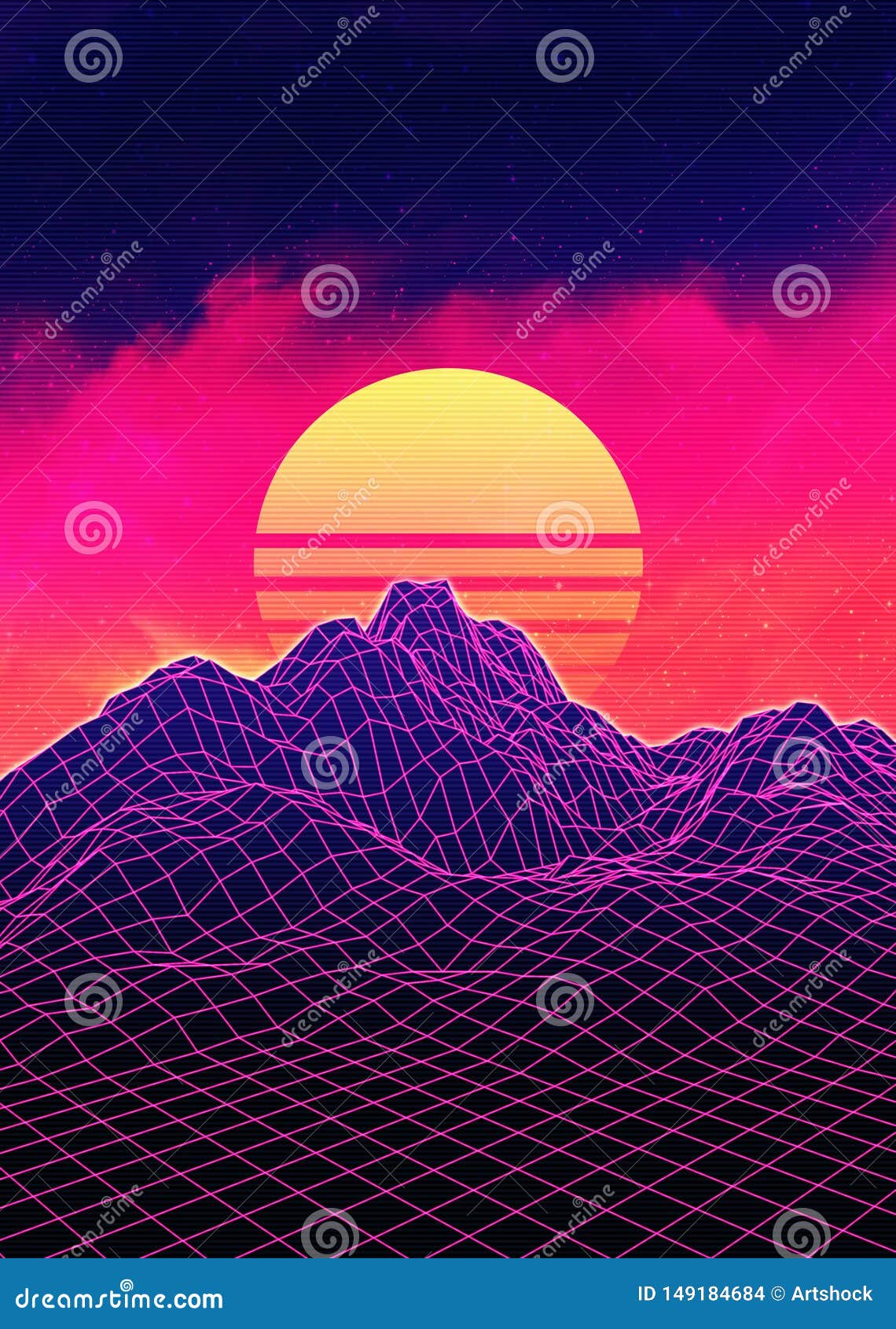 Vaporwave Landscape with Rocks Stock Illustration - Illustration of ...