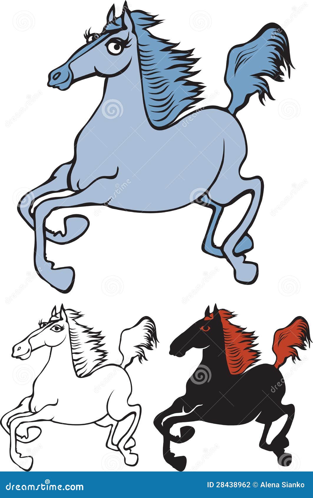 Variants of a Galloping Horse Cartoon Images Stock Vector