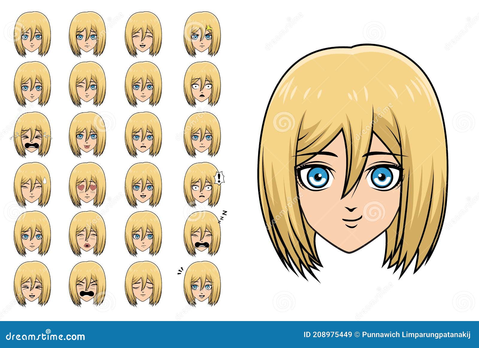 Varias Emociones Manga Anime Rubia Chica Cara Conjunto De Caricaturas  Ilustración del Vector - Ilustración de persona, prisa: 208975449