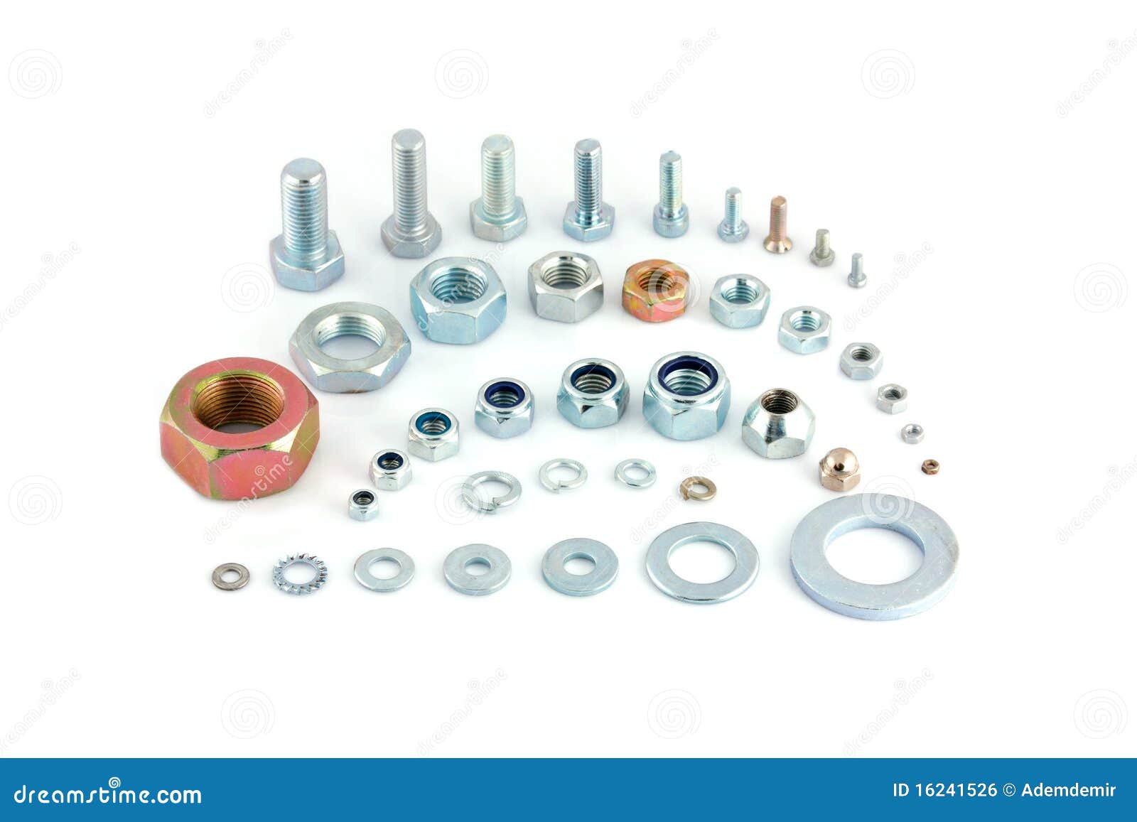 varied steel bolts, nuts and washers 