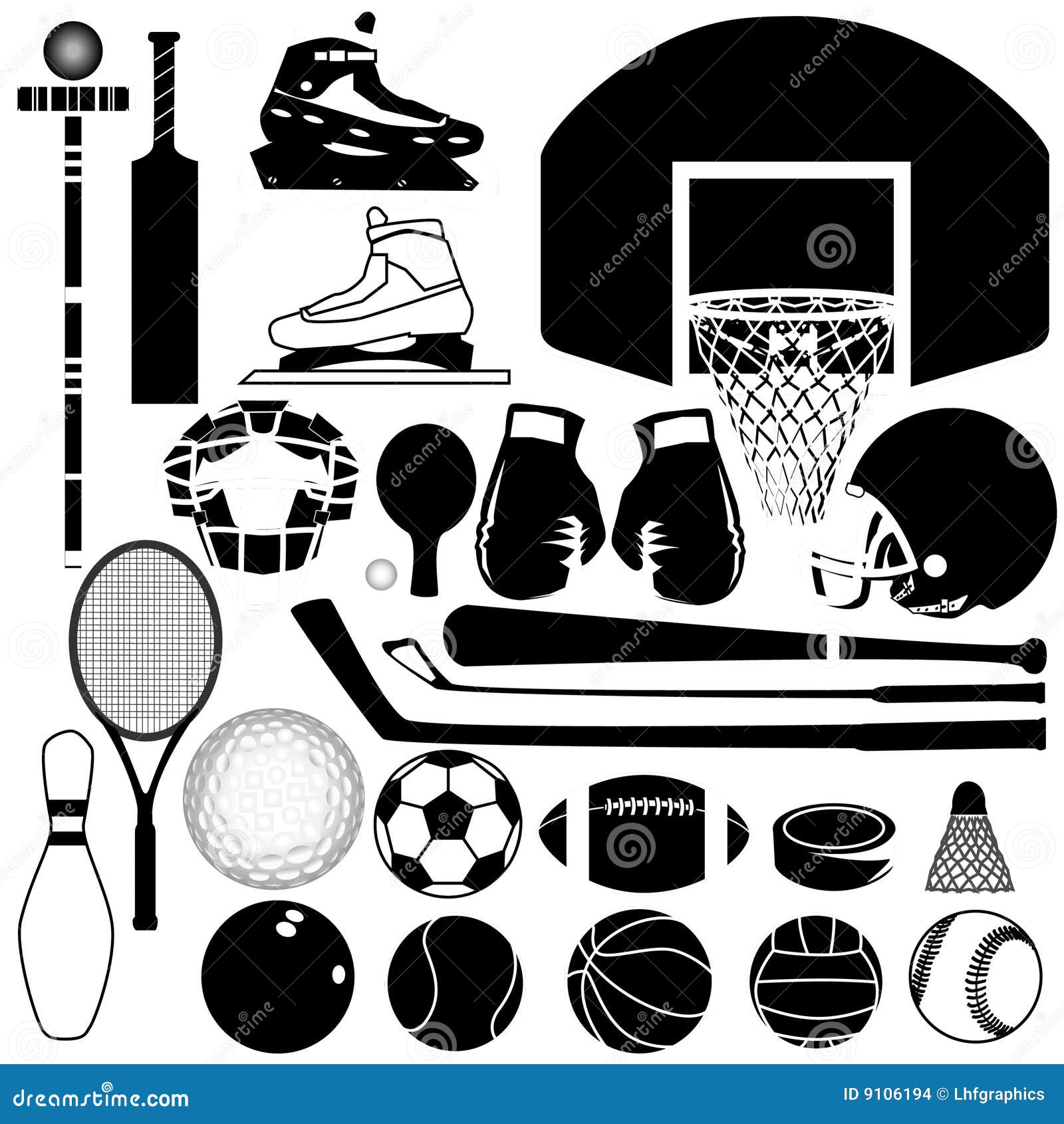 Variedade Do Equipamento De Esportes Ilustração do Vetor Ilustração