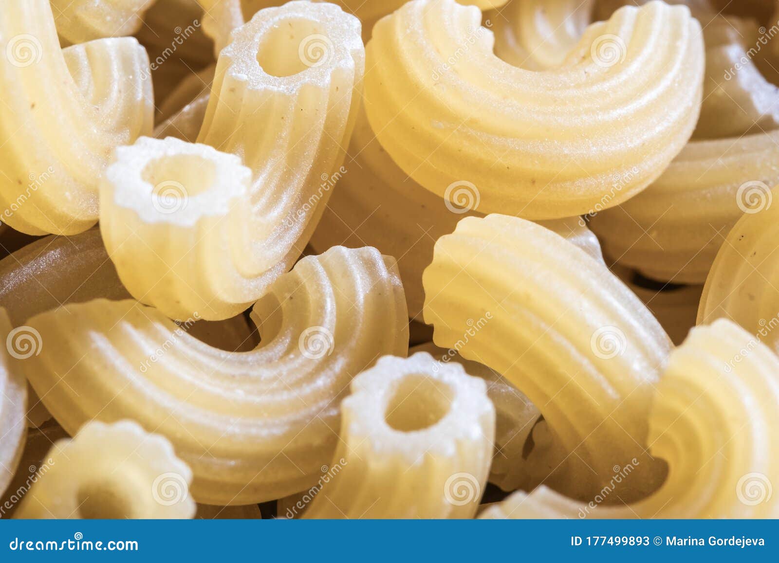 Varieties of Pasta. Pasta from Wheat Flour Twisted Horns Closeup Stock