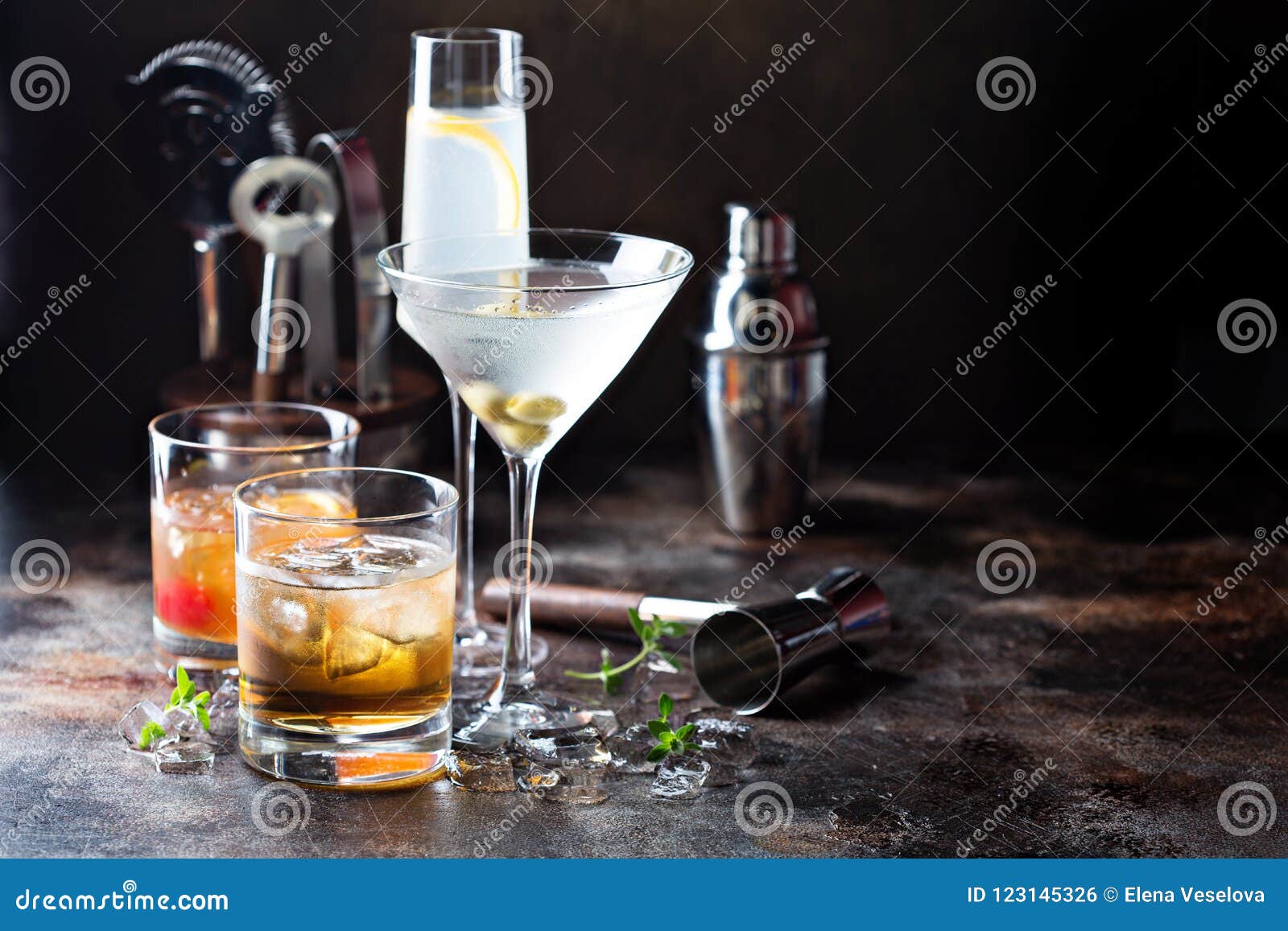 variety of alcoholic cocktails