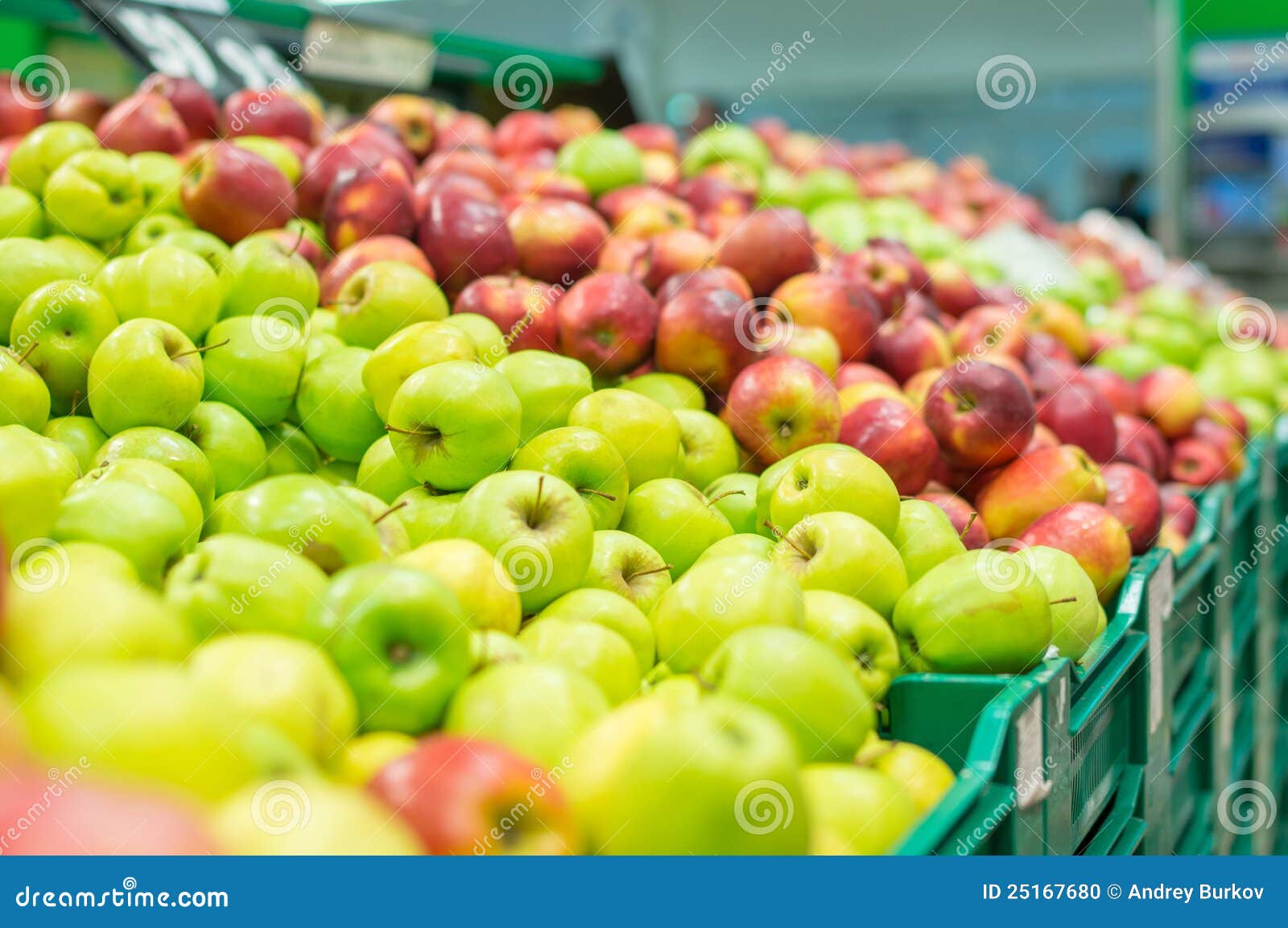 Variety of Apples in Boxes in Supermarket Stock Photo Image of