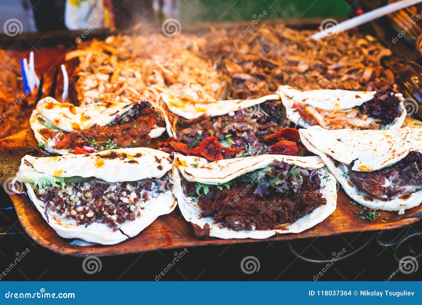 variety assortment of different traditional hungarian street food at one of the stalls in the streets of budapest, hungary , sprin