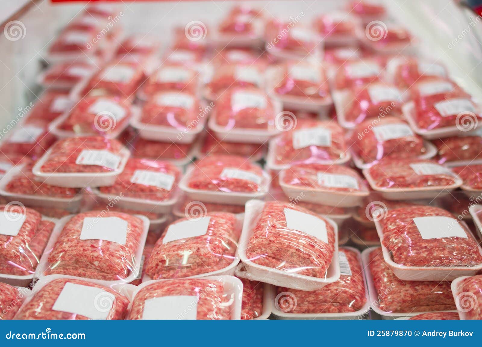 Variety of Beef Forcemeat in Boxes in Supermarket Stock Photo Image