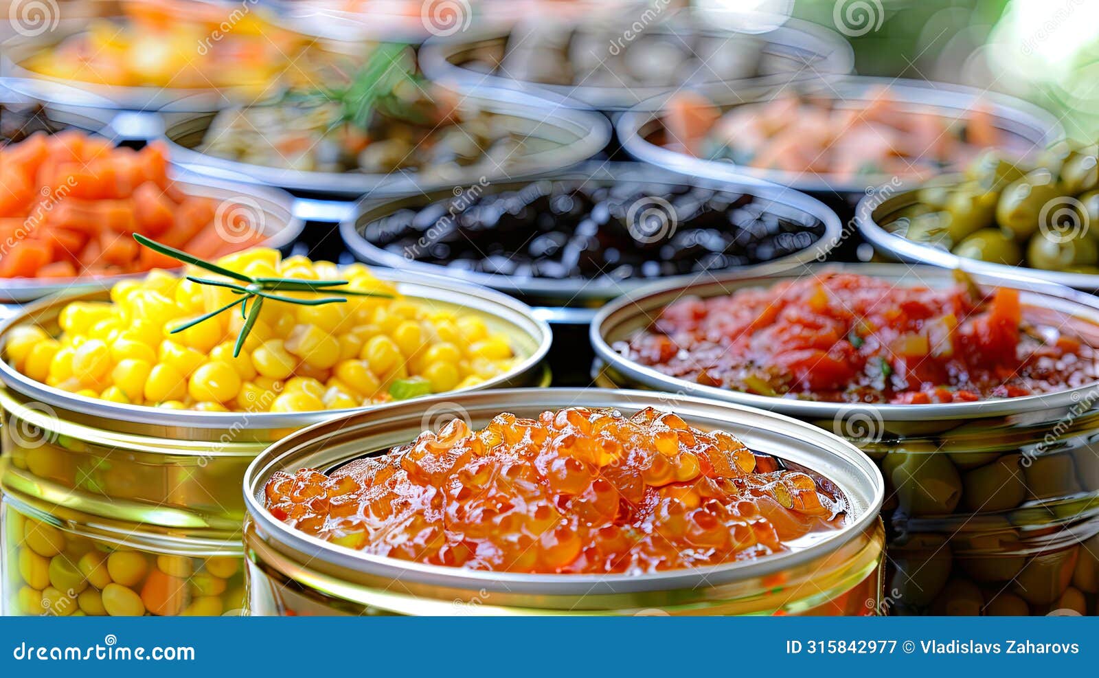 A Variety of Canned Foods Including Vegetables and Fruit Stock ...