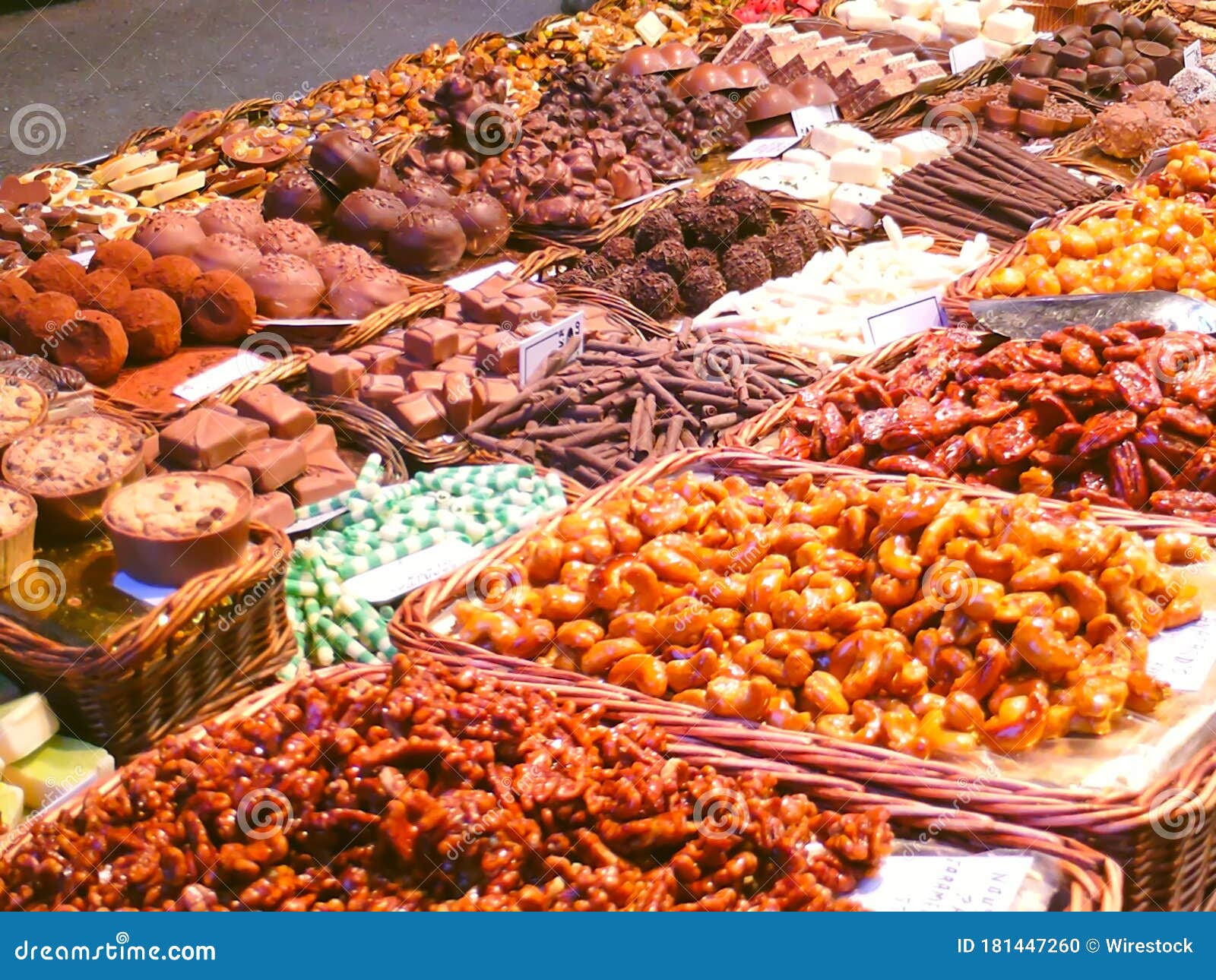 Variety of Chocolates and Cookies Inside the Baskets of the Market