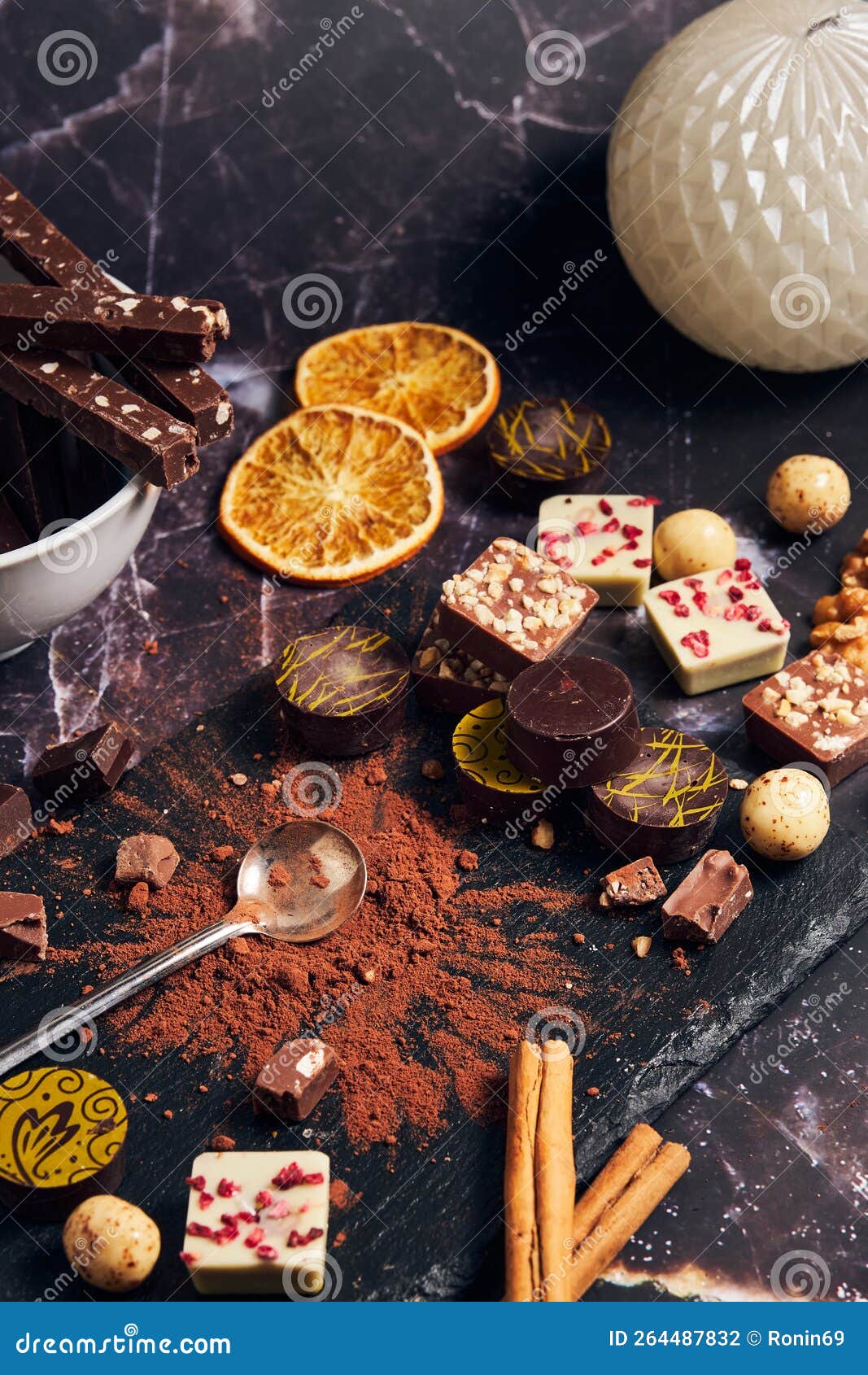 A Variety of Chocolates on a Dark Background Stock Photo Image of
