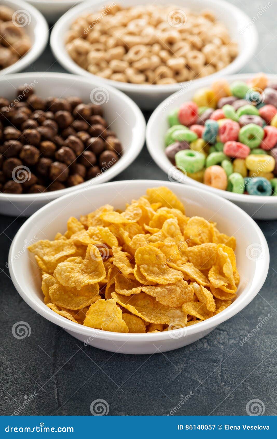 Variety of Cold Cereals in White Bowls Stock Image Image of granola