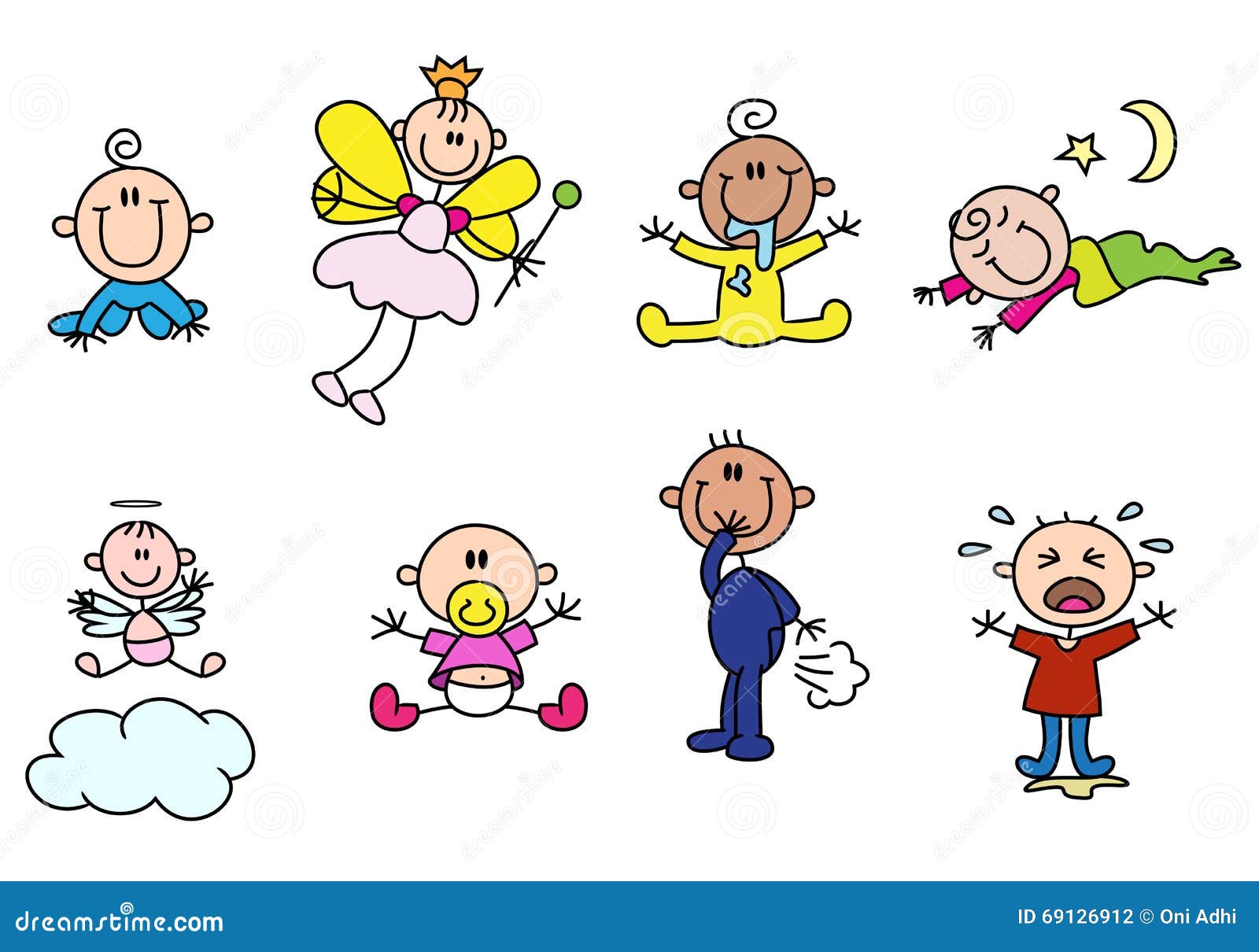 Variety Cute Stick Baby Figures Stock Illustration Illustration Of