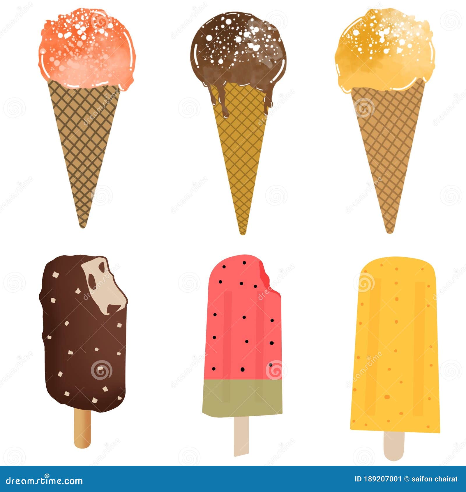 A Variety of Delicious Ice Cream Flavors Stock Illustration