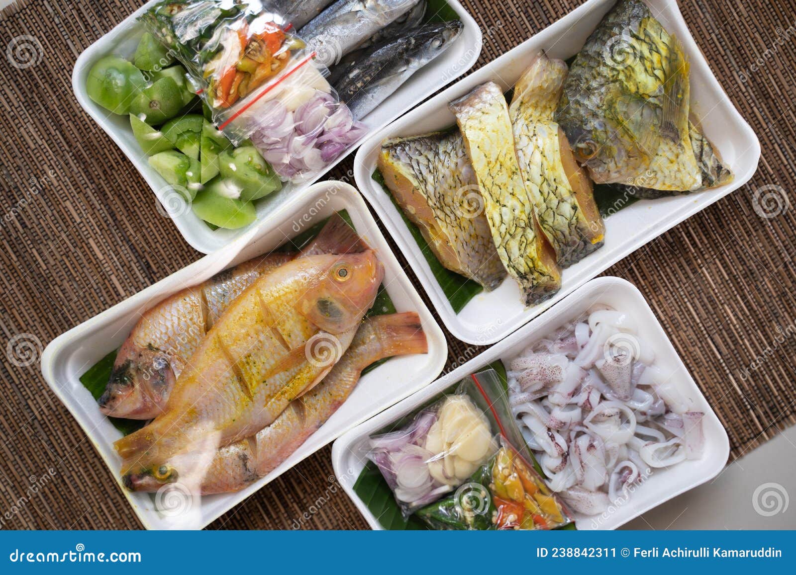 Variety of Fish Protein Sources Wrapped in Polyethylene Foam Packaging