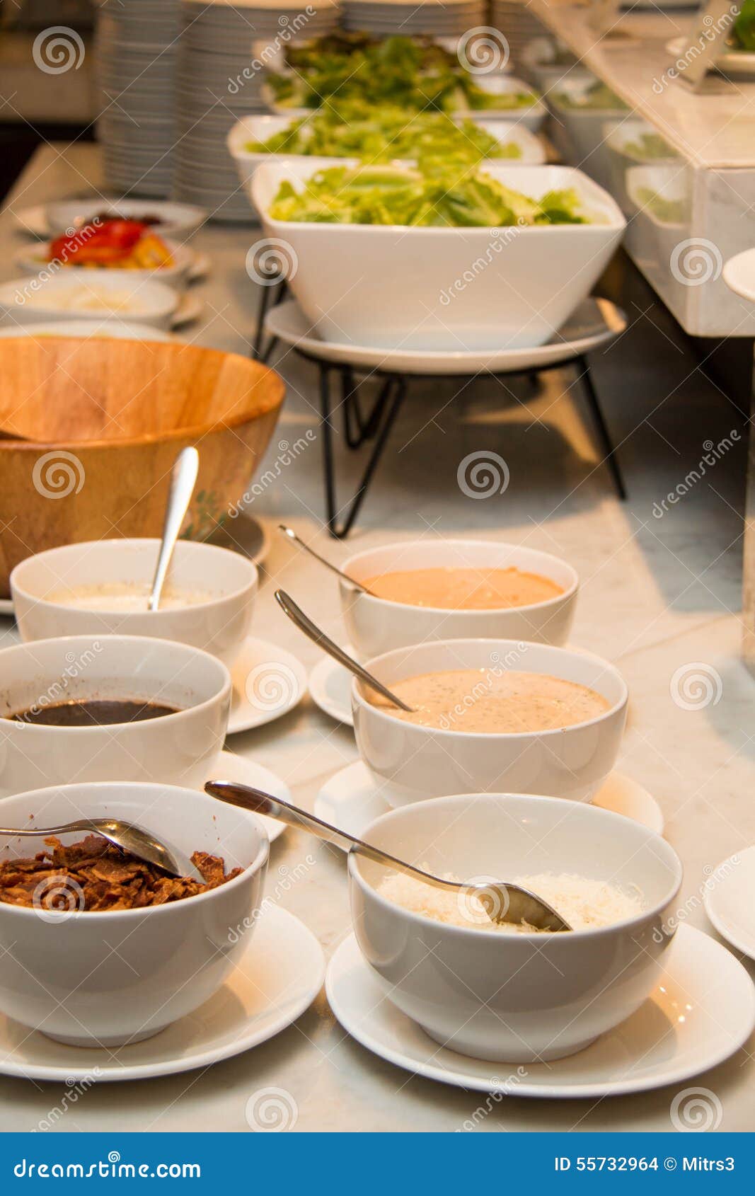 Variety of fresh salads stock photo. Image of delicious 55732964