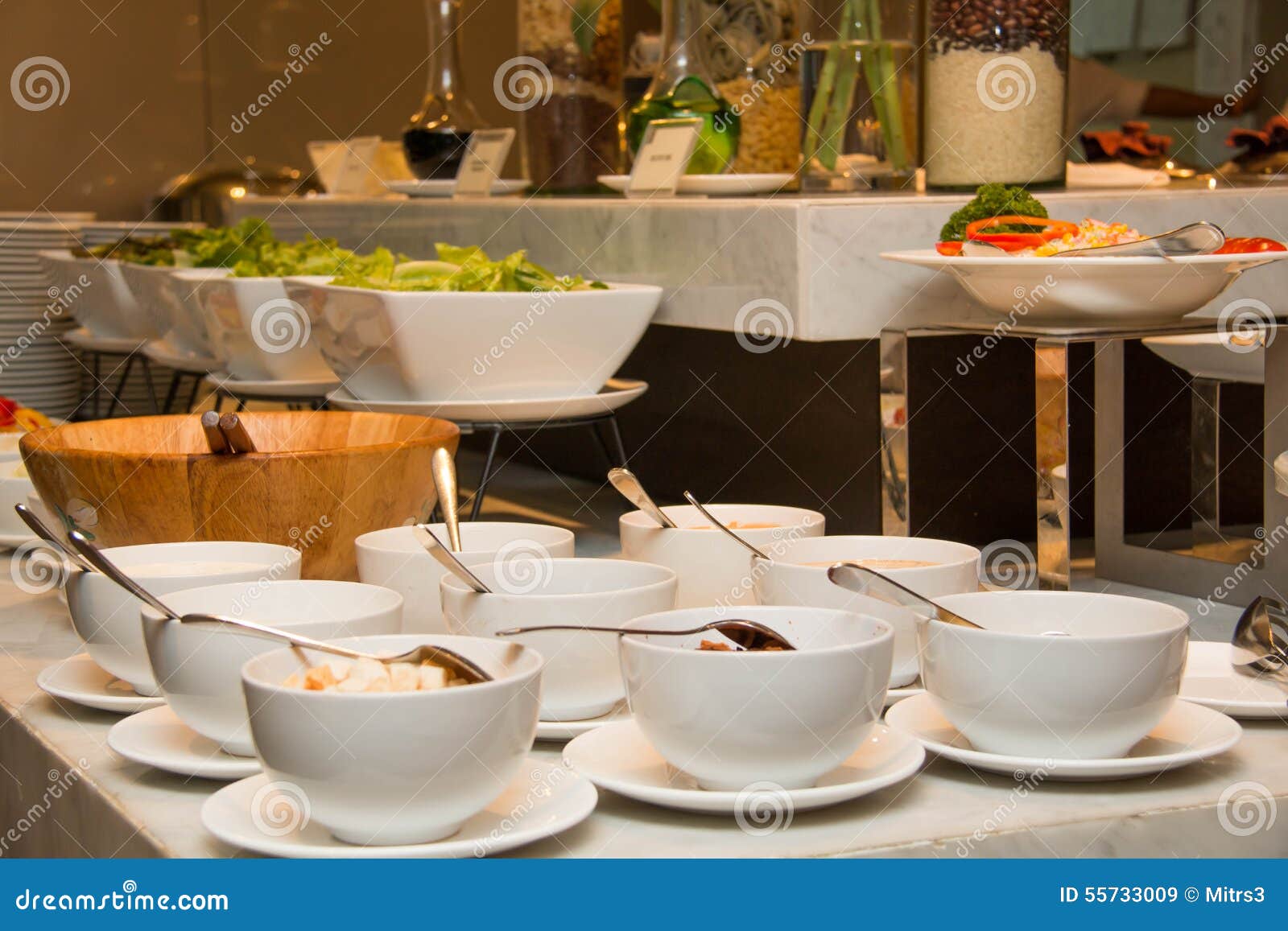 Variety of fresh salads stock image. Image of buffet 55733009