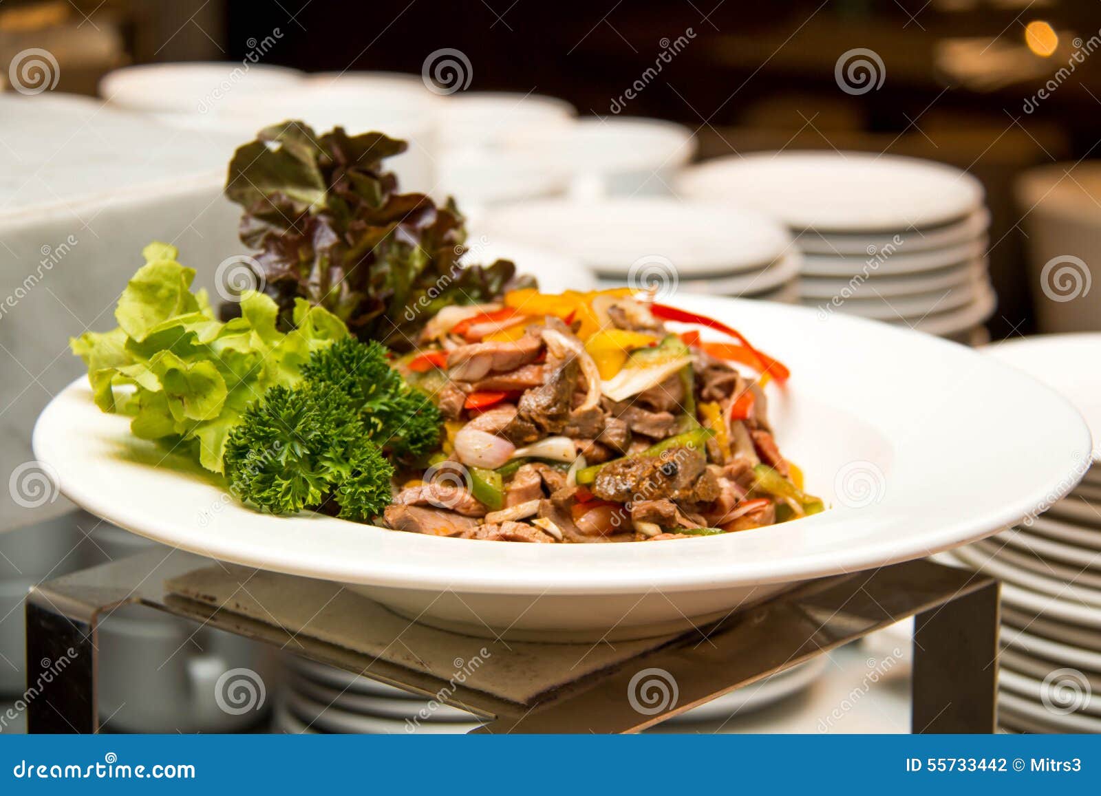 Variety of fresh salads stock photo. Image of lunch, table 55733442