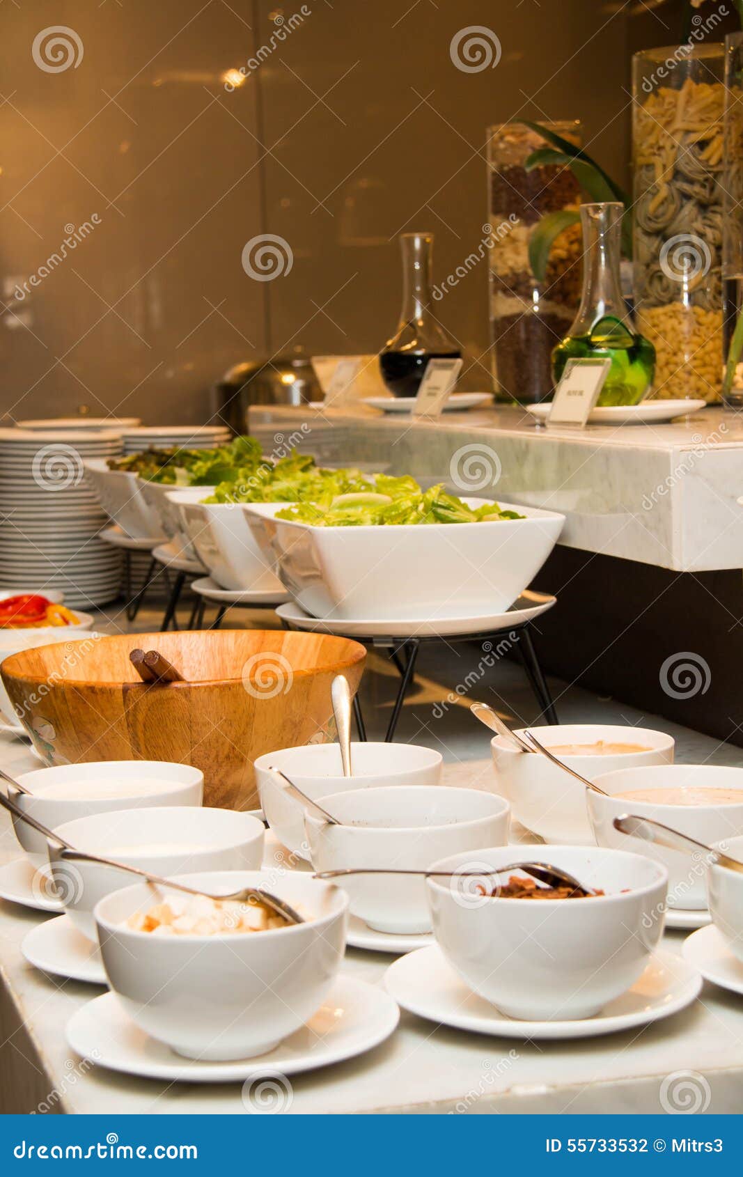 Variety of fresh salads stock photo. Image of service 55733532