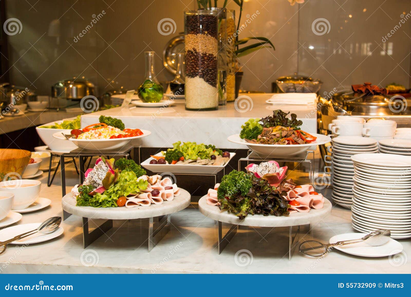 Variety of Fresh Salads on Buffet Line Stock Image Image of