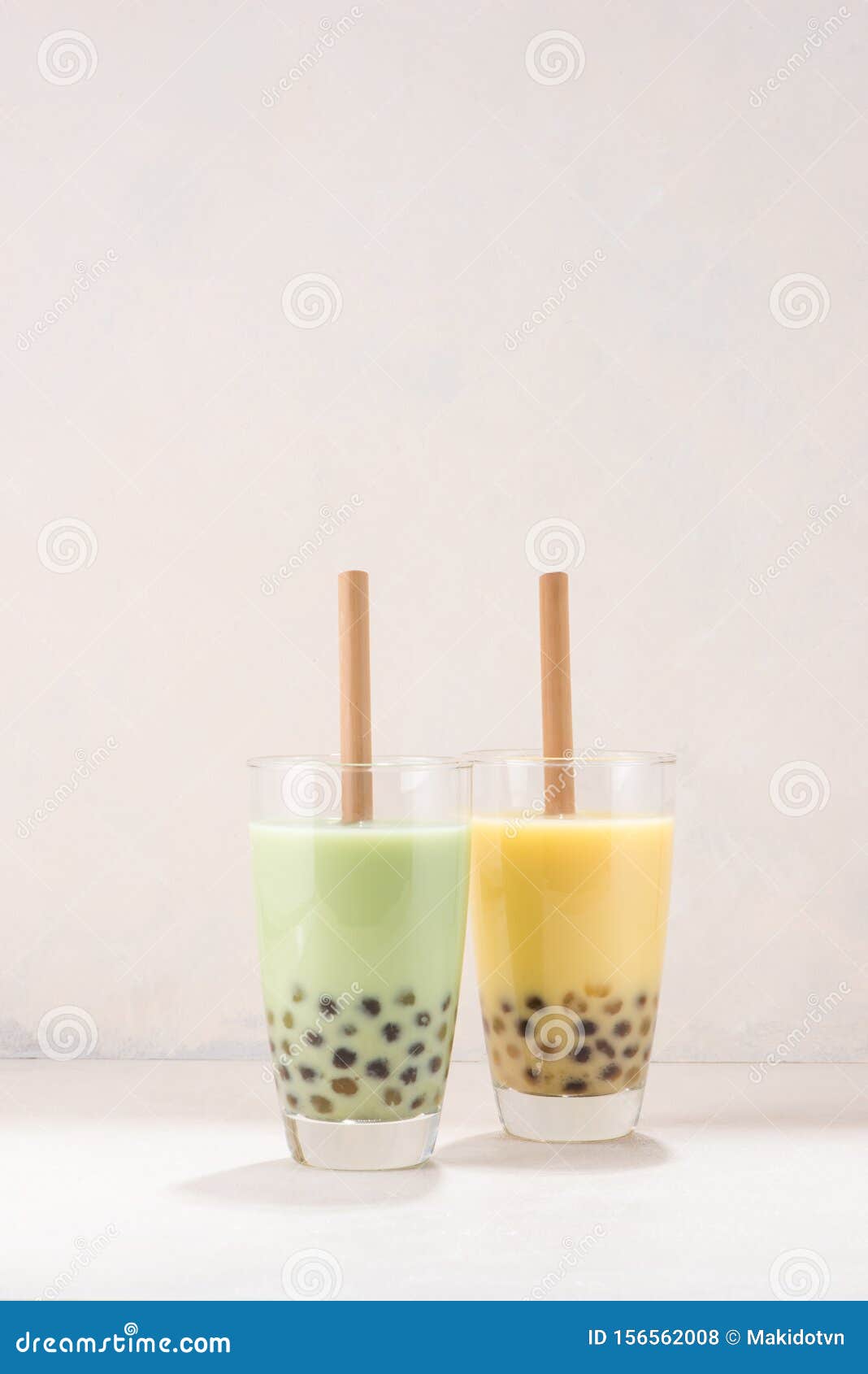 Variety of Homemade Bubble Tea/ Boba Tea with Tapioca Pearls on White