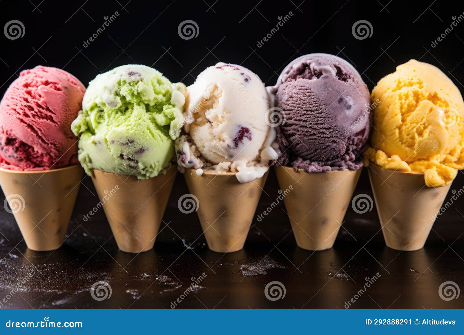 Variety of Ice Cream Scoops in Different Flavors Stock Image Image of
