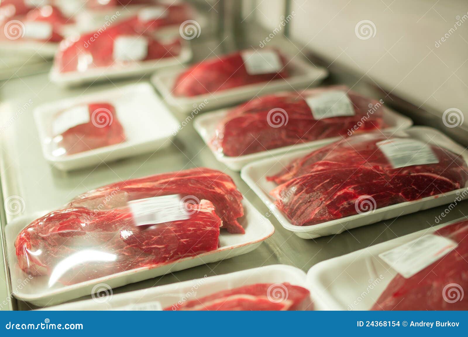 Variety of Meat in Plastic Boxes in Supermarket Stock Photo Image of