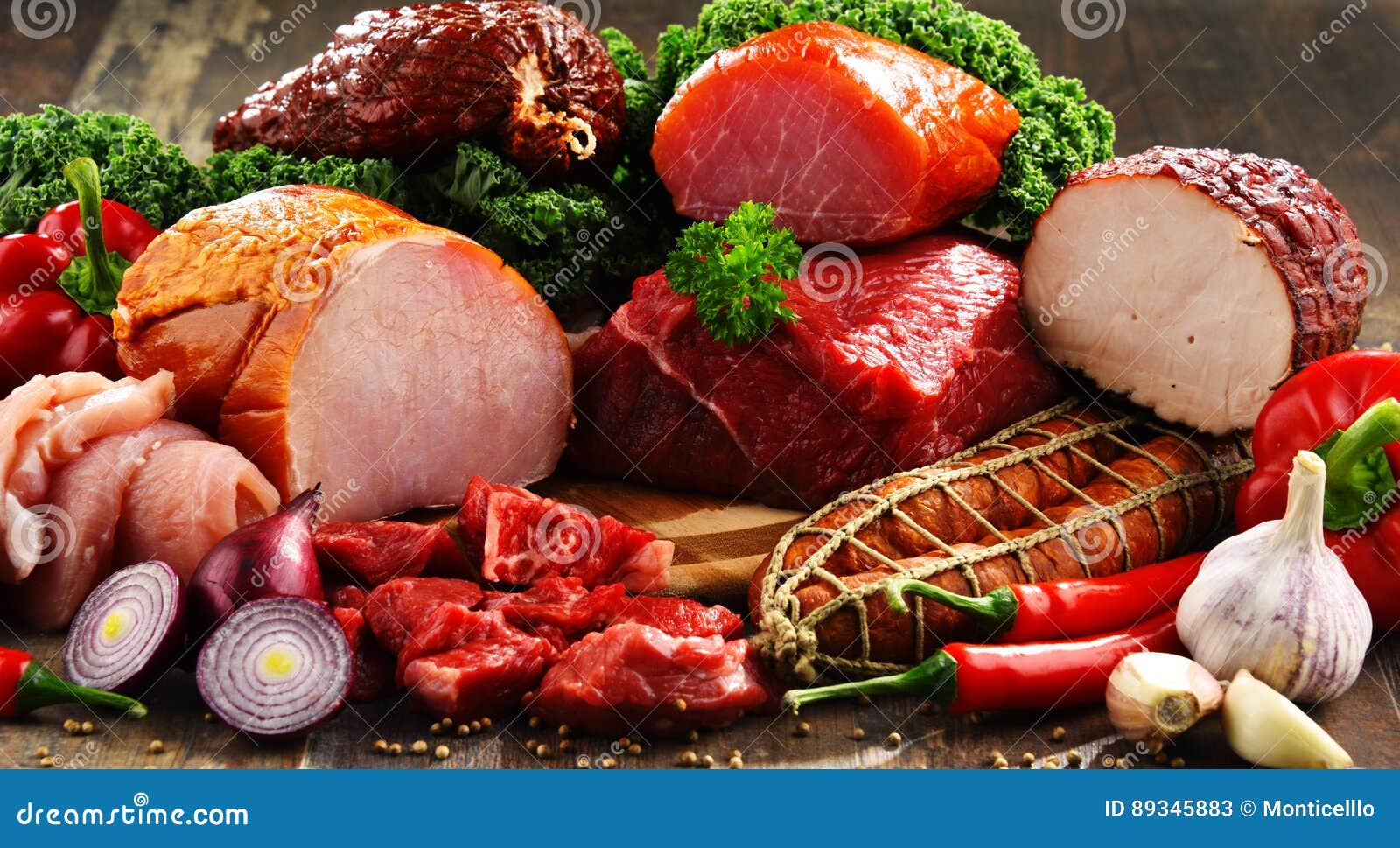 Variety of Meat Products Including Ham and Sausages Stock Image Image