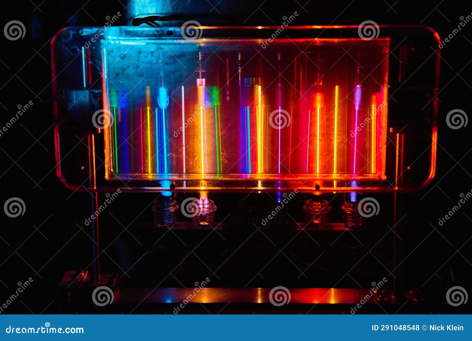 Variety of Multiple Colors of Light in Black Room in Variety of Thin