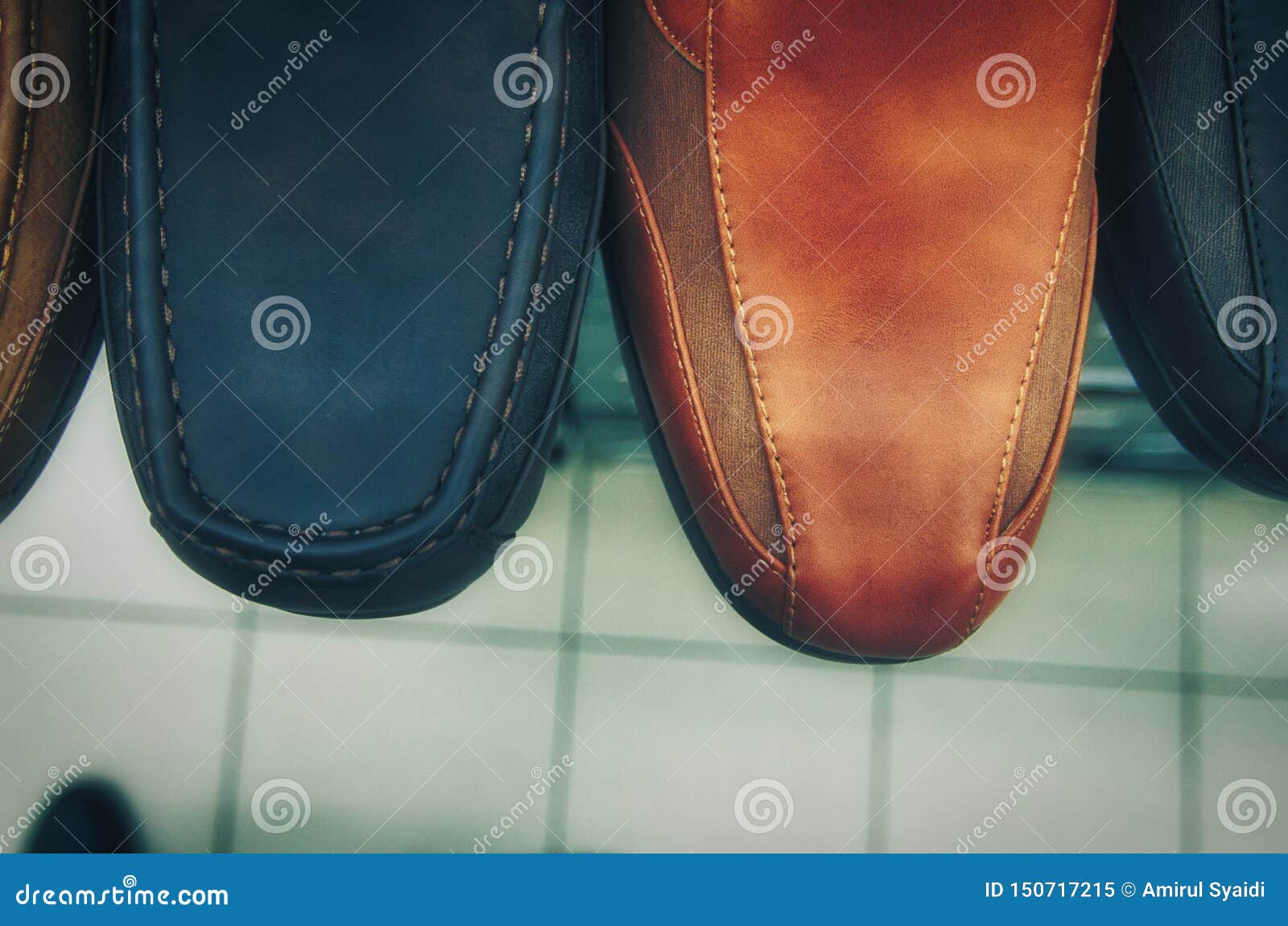 Variety Shoe for Man Display on Shelf in the Store Stock Image - Image ...