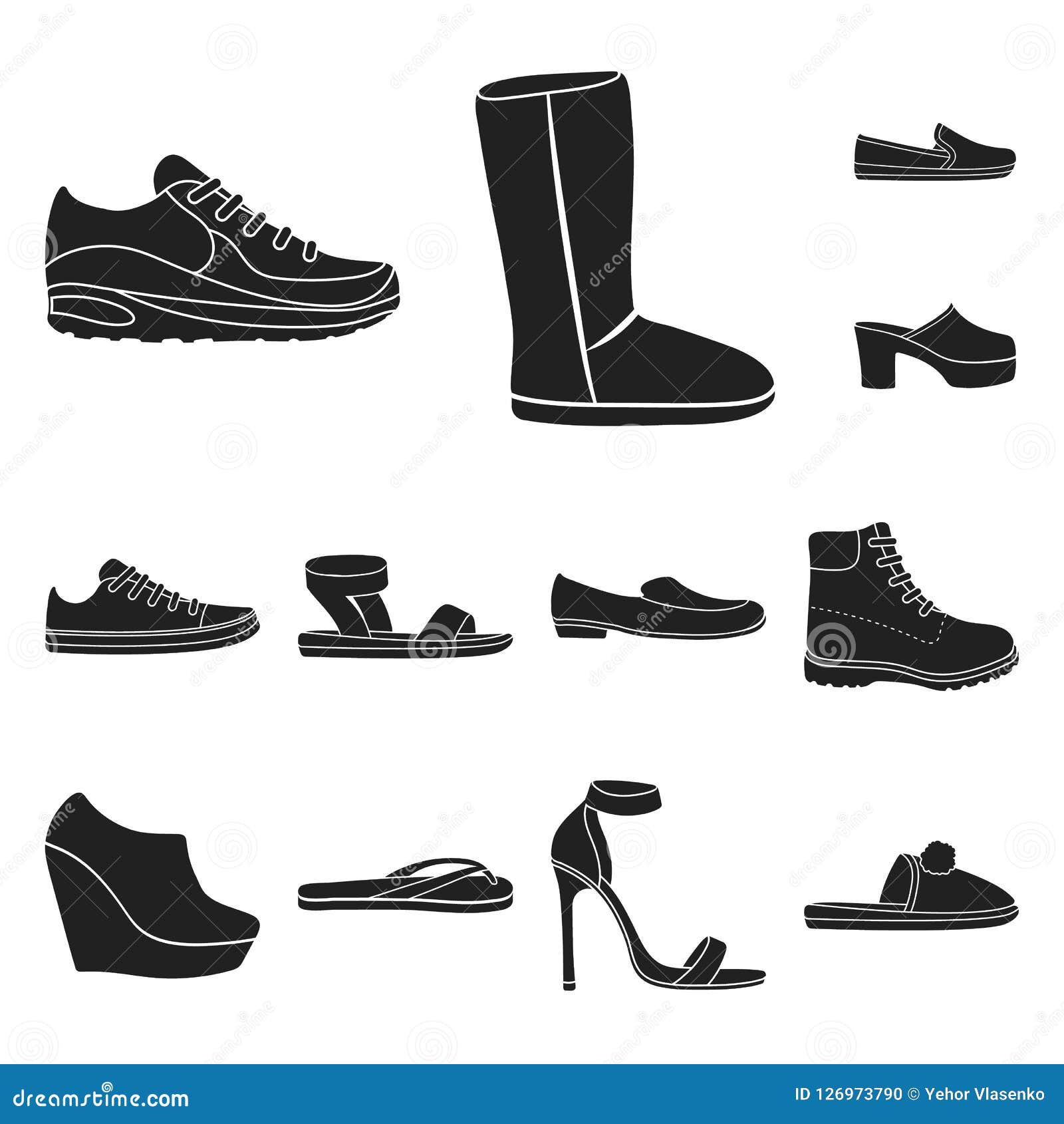 A Variety of Shoes Black Icons in Set Collection for Design. Boot ...