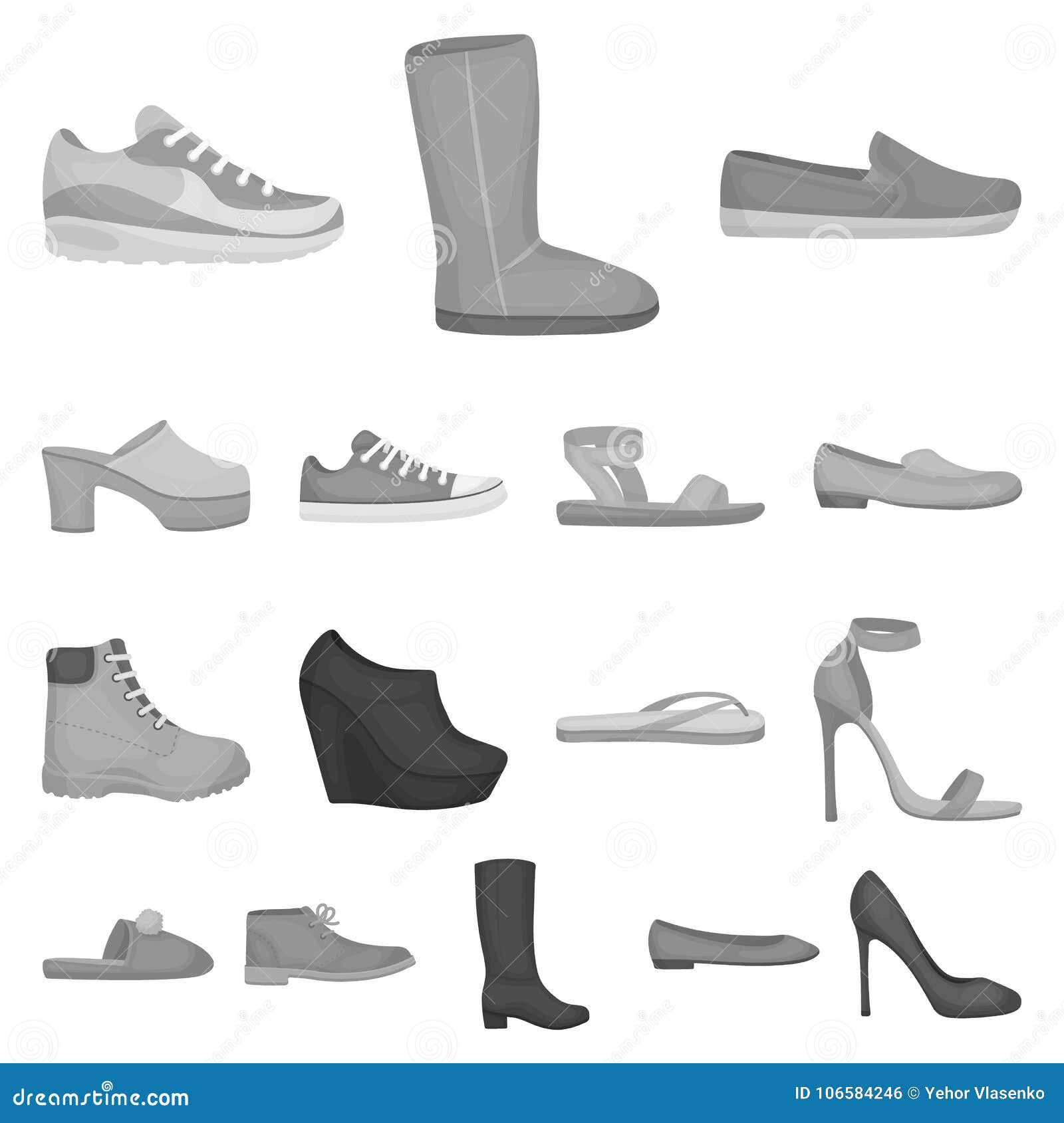 A Variety of Shoes Monochrome Icons in Set Collection for Design. Boot ...