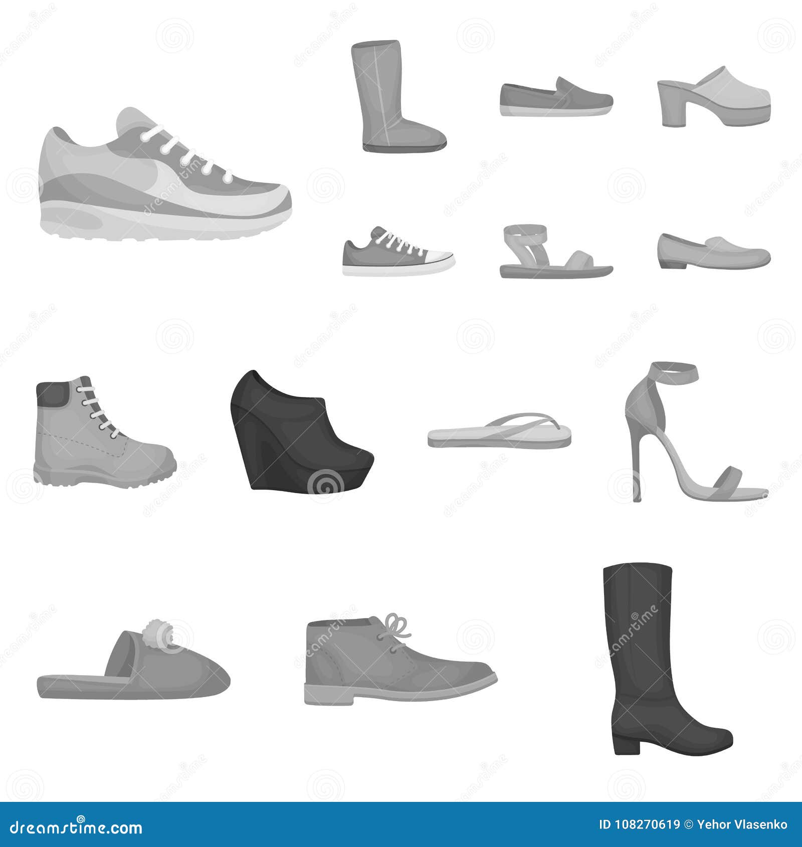 A Variety of Shoes Monochrome Icons in Set Collection for Design. Boot ...